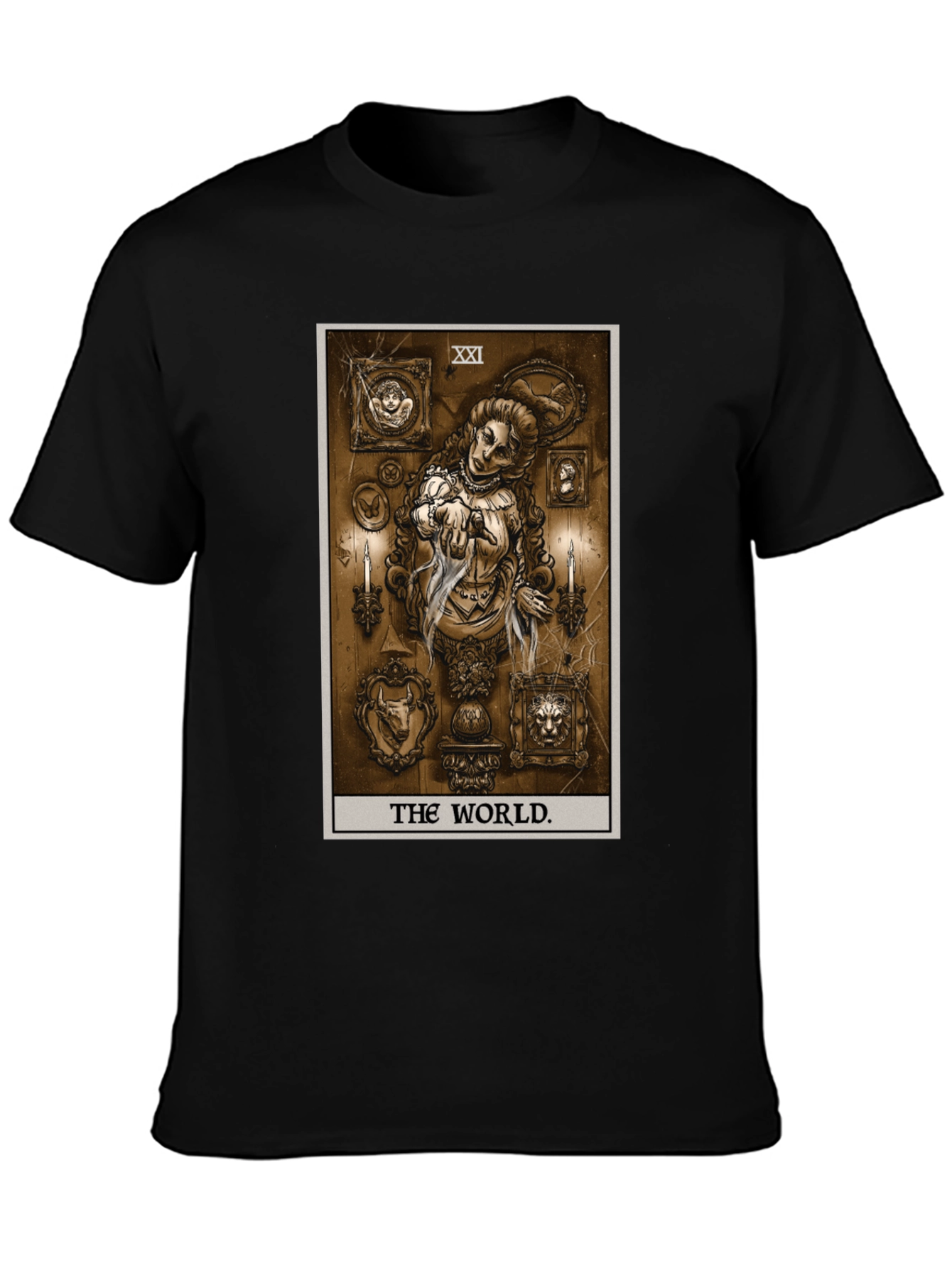 Black The World Tarot Card Black T-Shirt view 3