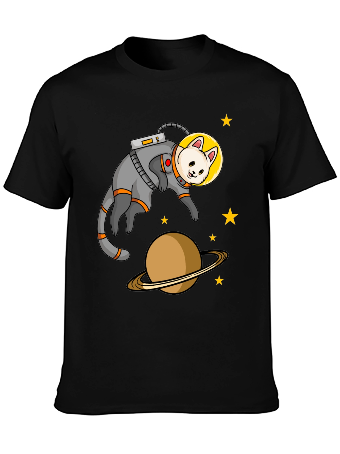 Black Astronaut Cat Black T-Shirt view 3