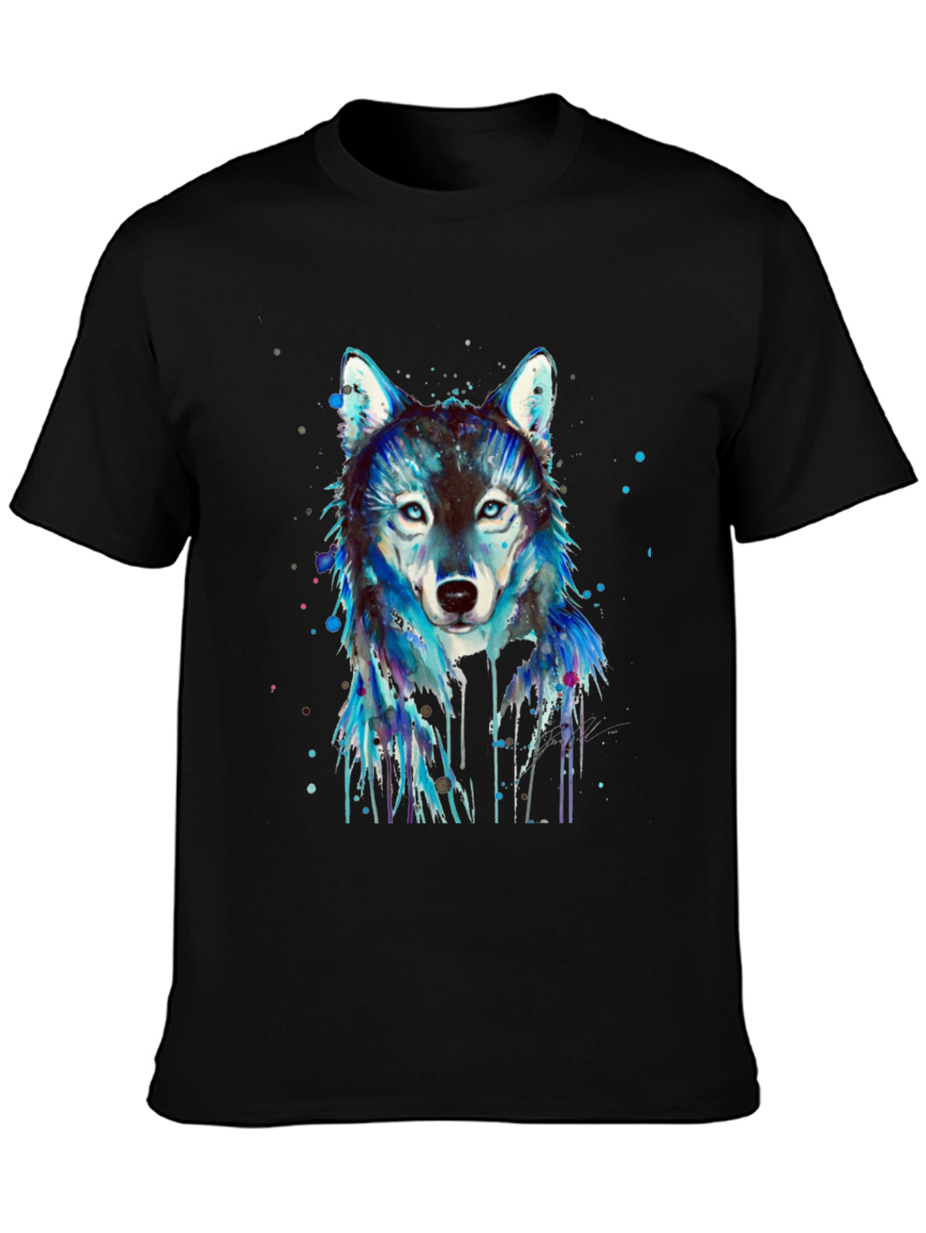 Black Wolf Graphic Print Men's Black T-Shirt view 3