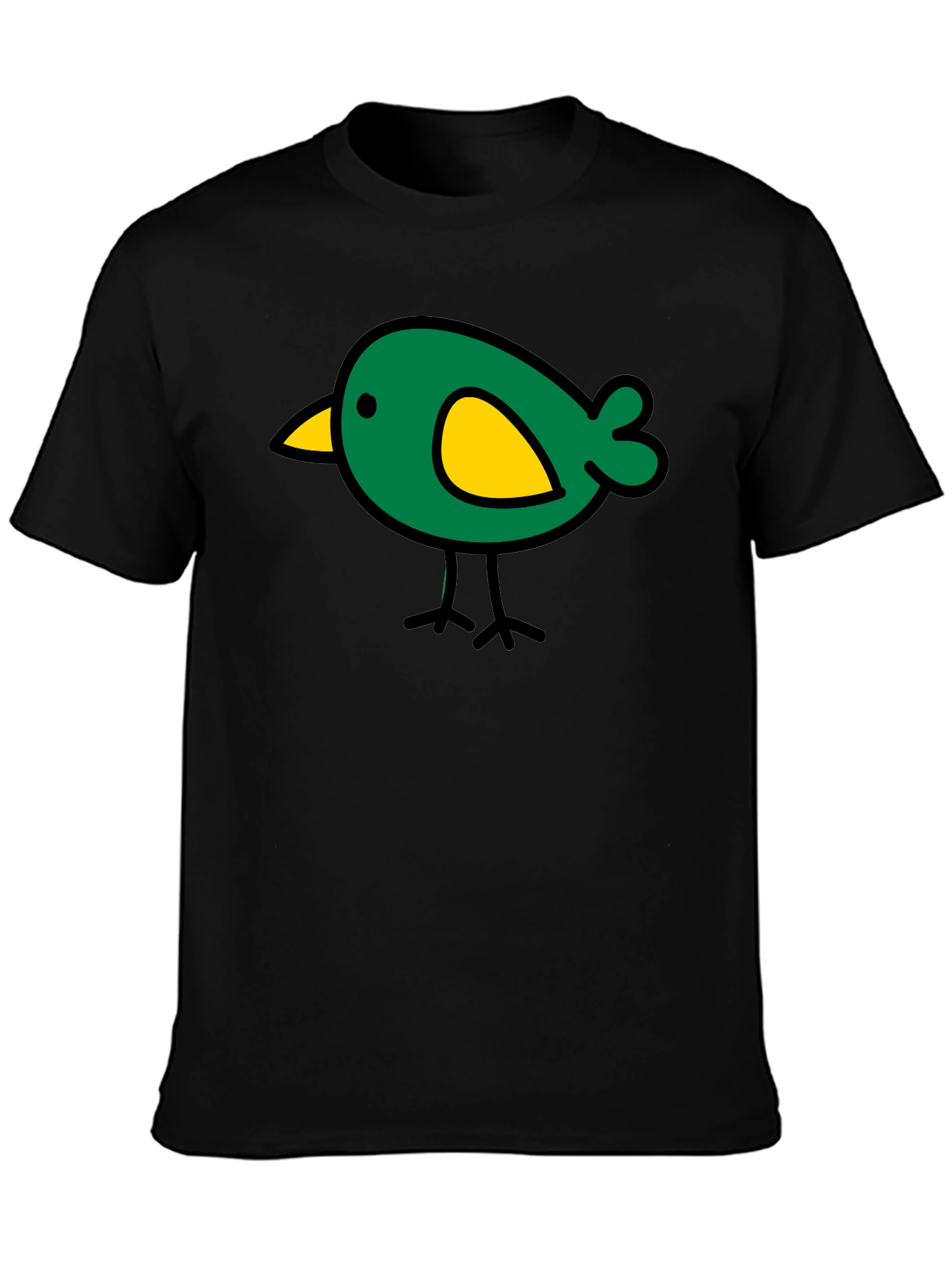 Black Cute Bird Graphic Tee - Black Cotton Casual T-Shirt view 3