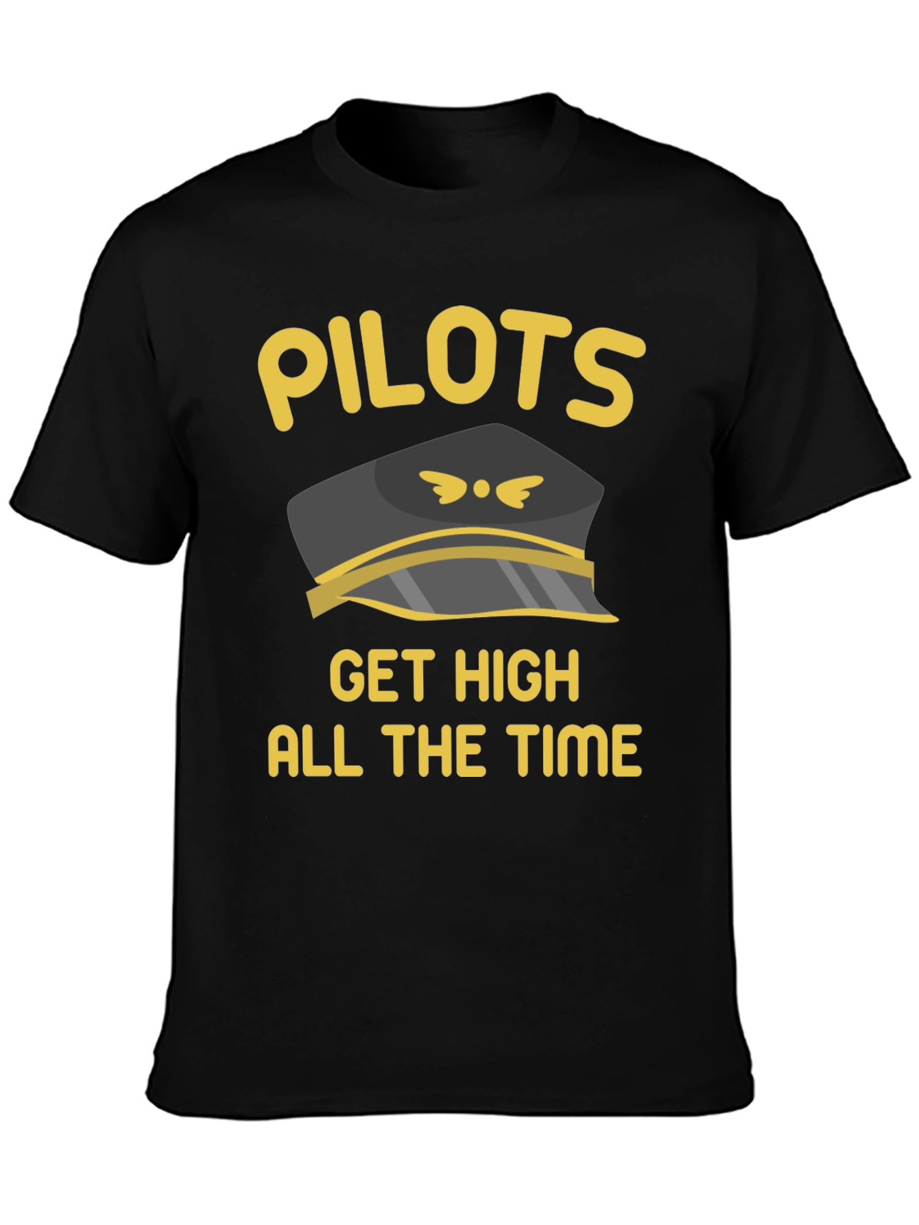 Black Pilots Get High T-Shirt Black Crew Neck Novelty Graphic Tee view 3