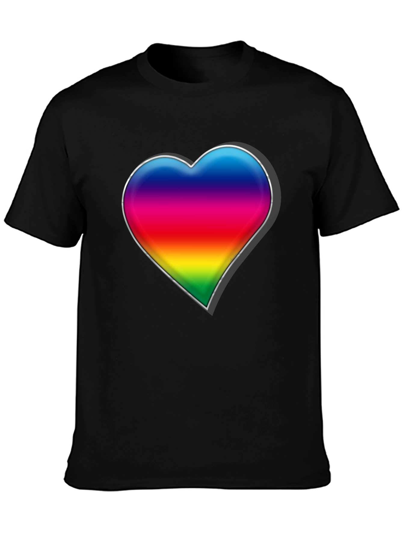 Black Rainbow Heart Graphic Tee - Black Cotton Blend Shirt view 3