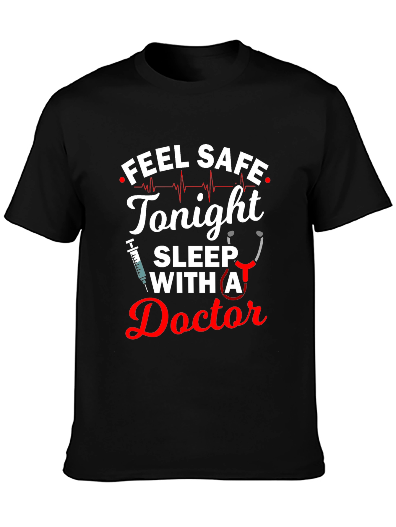 Black Feel Safe Tonight Doctor T-Shirt view 3