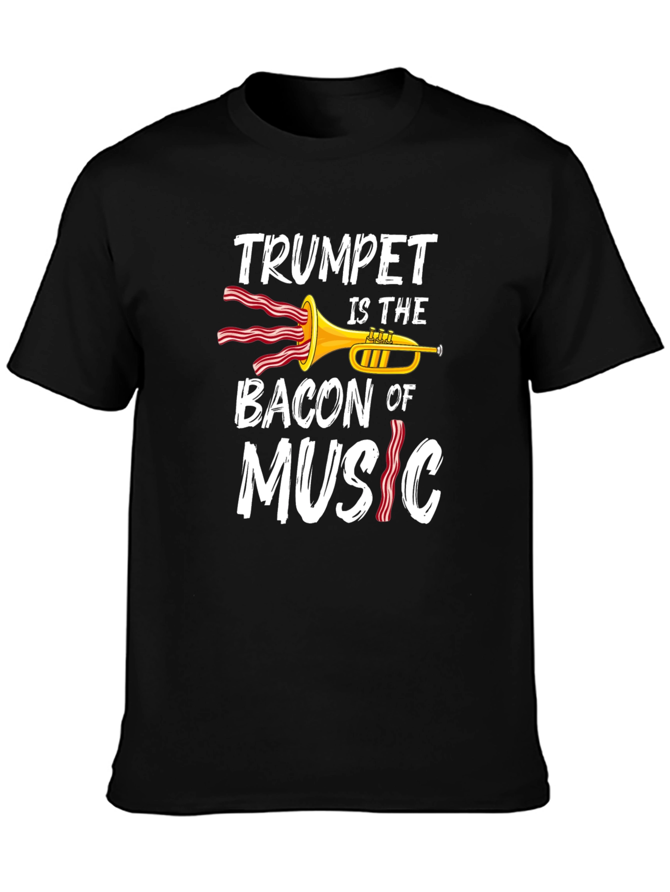 Black Trumpet Bacon Music Graphic Tee view 3