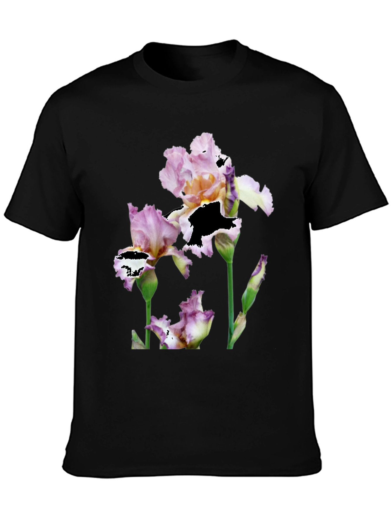 Black Floral Iris Graphic Print Black T-Shirt view 3