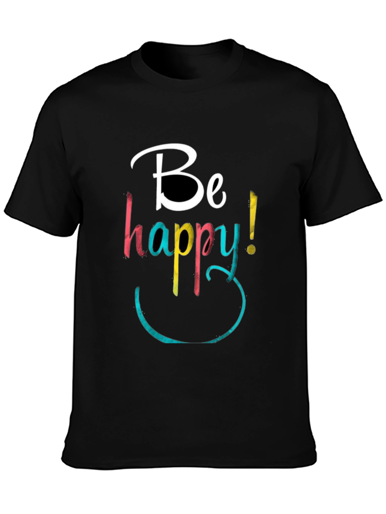 Black Be Happy Graphic Tee - Black Cotton Blend view 3