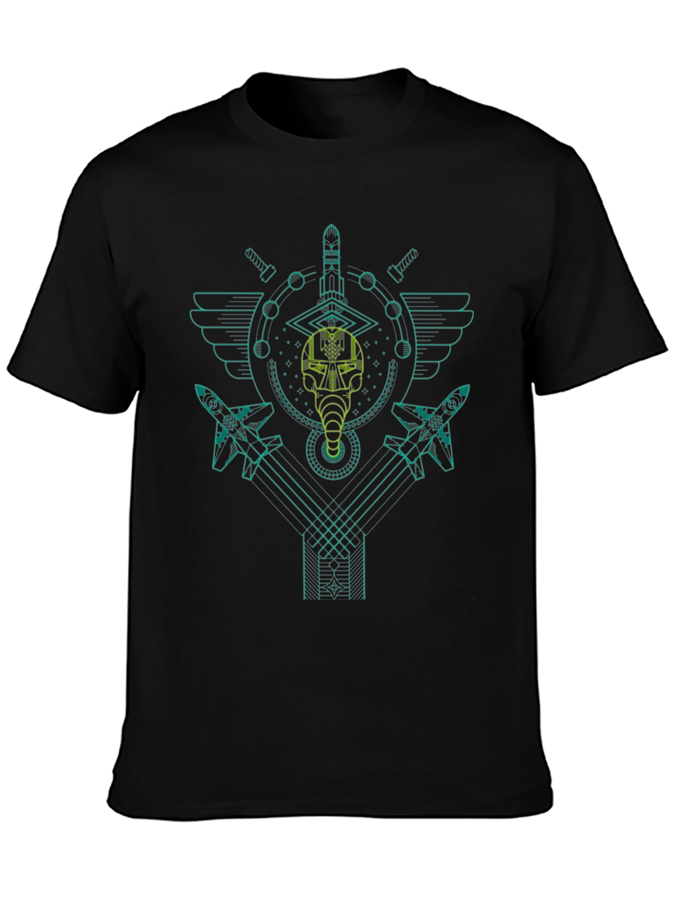 Black Geometric Jet Fighter Graphic T-Shirt - Black view 3