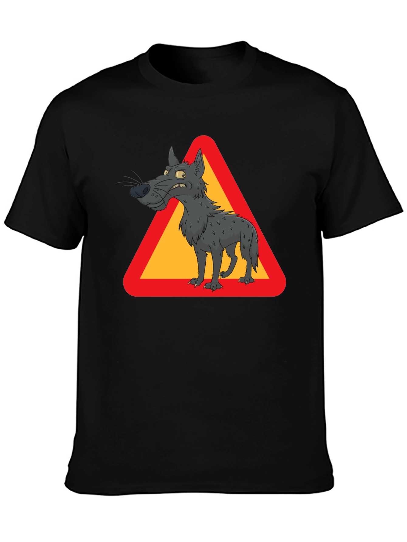 Black Wolf Warning Sign Black T-Shirt view 3