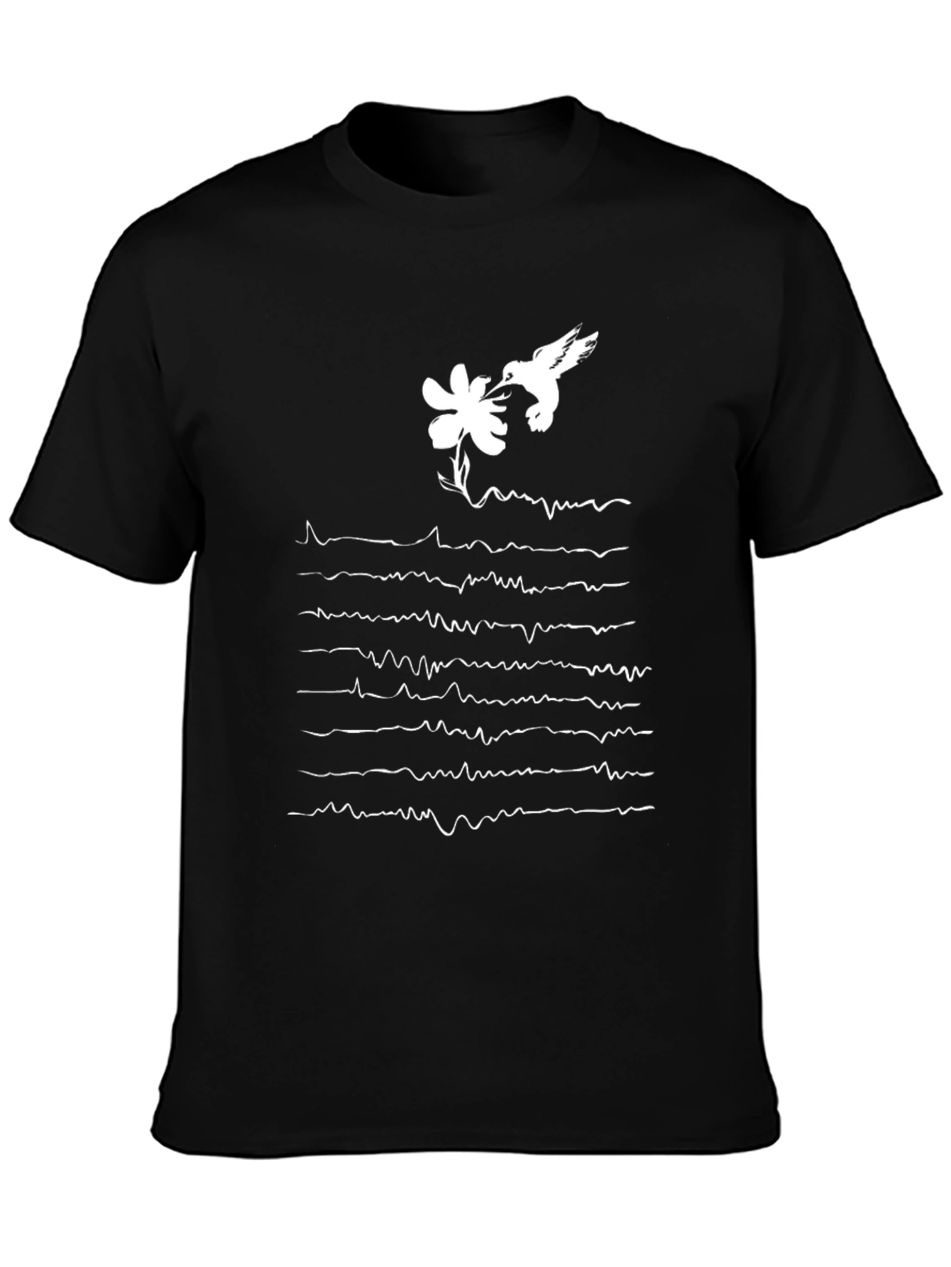 Black Hummingbird & Floral Pulse T-Shirt view 3