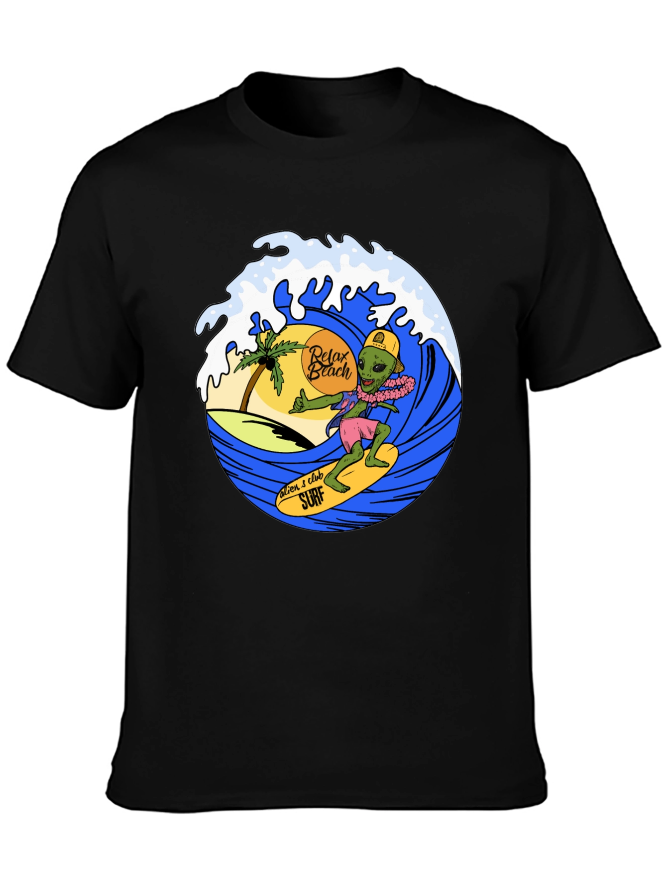 Black Alien Surf T-Shirt - Relax Beach Tee view 3