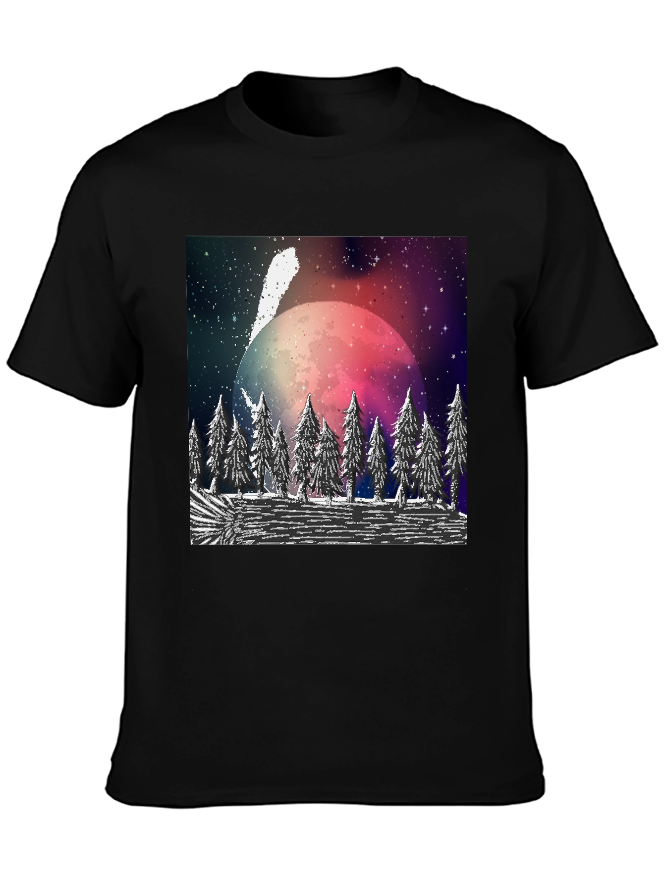 Black Cosmic Forest T-Shirt - Black Crew Neck view 3