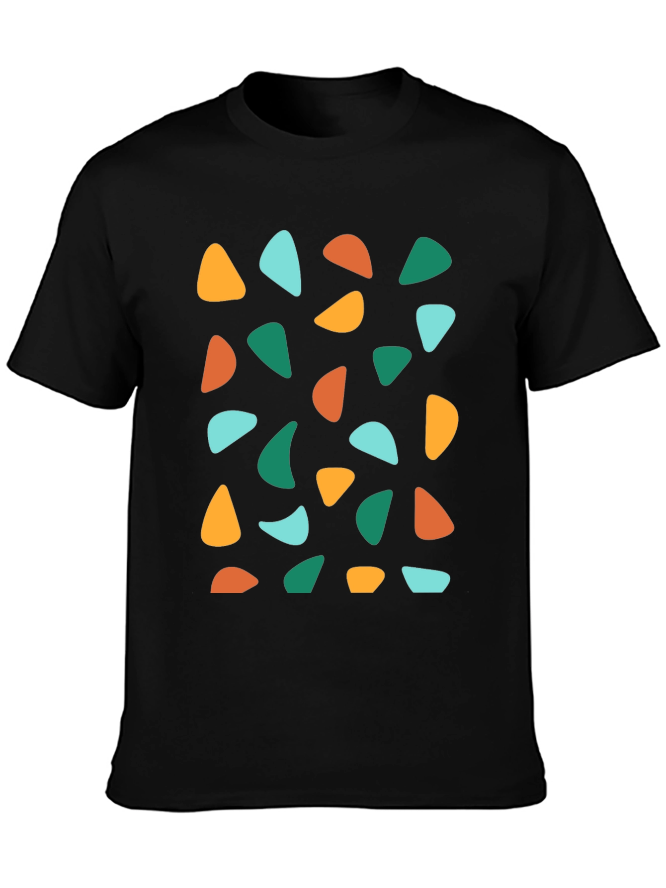 Black Retro Geometric Print Crew Neck T-Shirt view 3