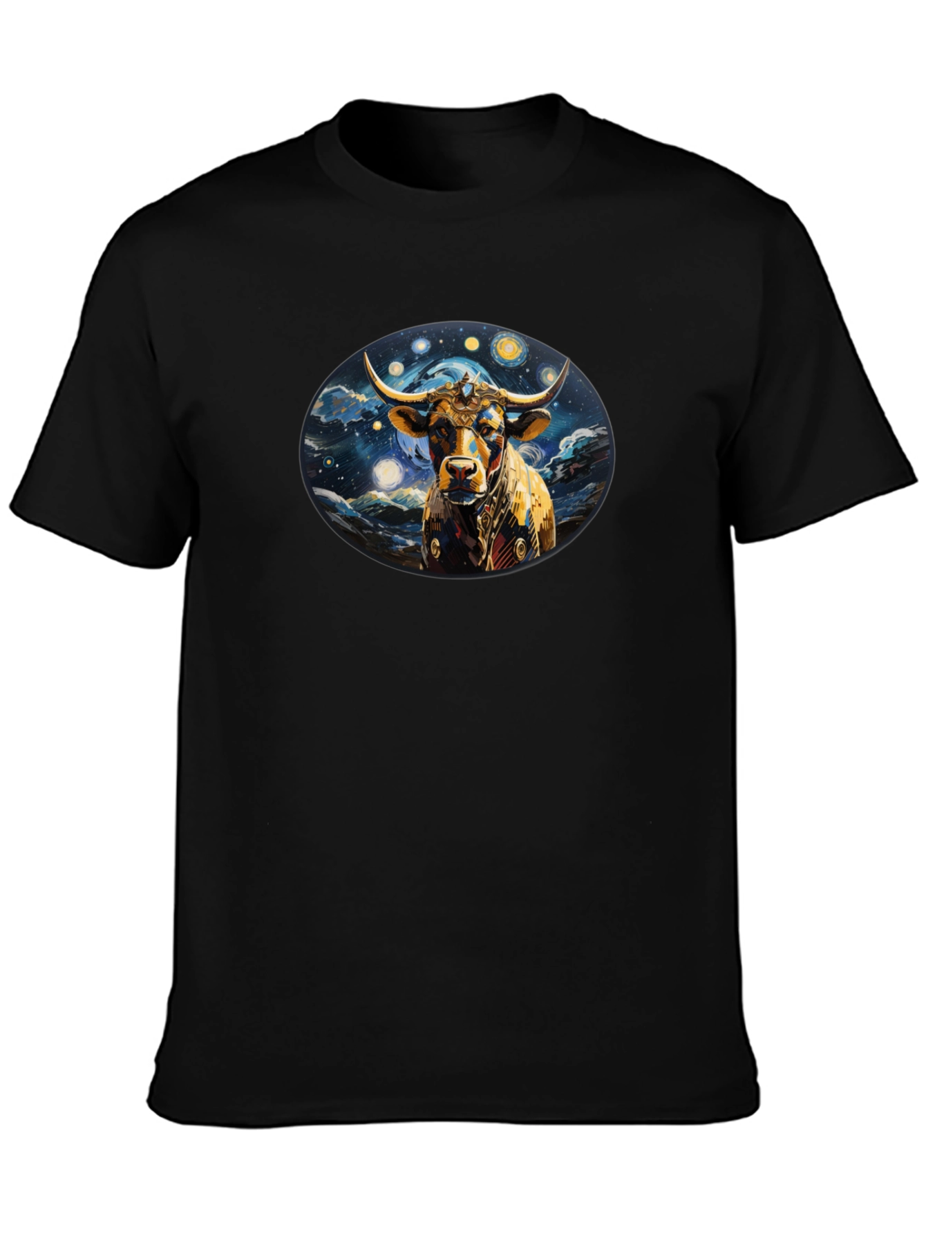 Black Starry Bull Graphic Tee - Black Crew Neck view 3