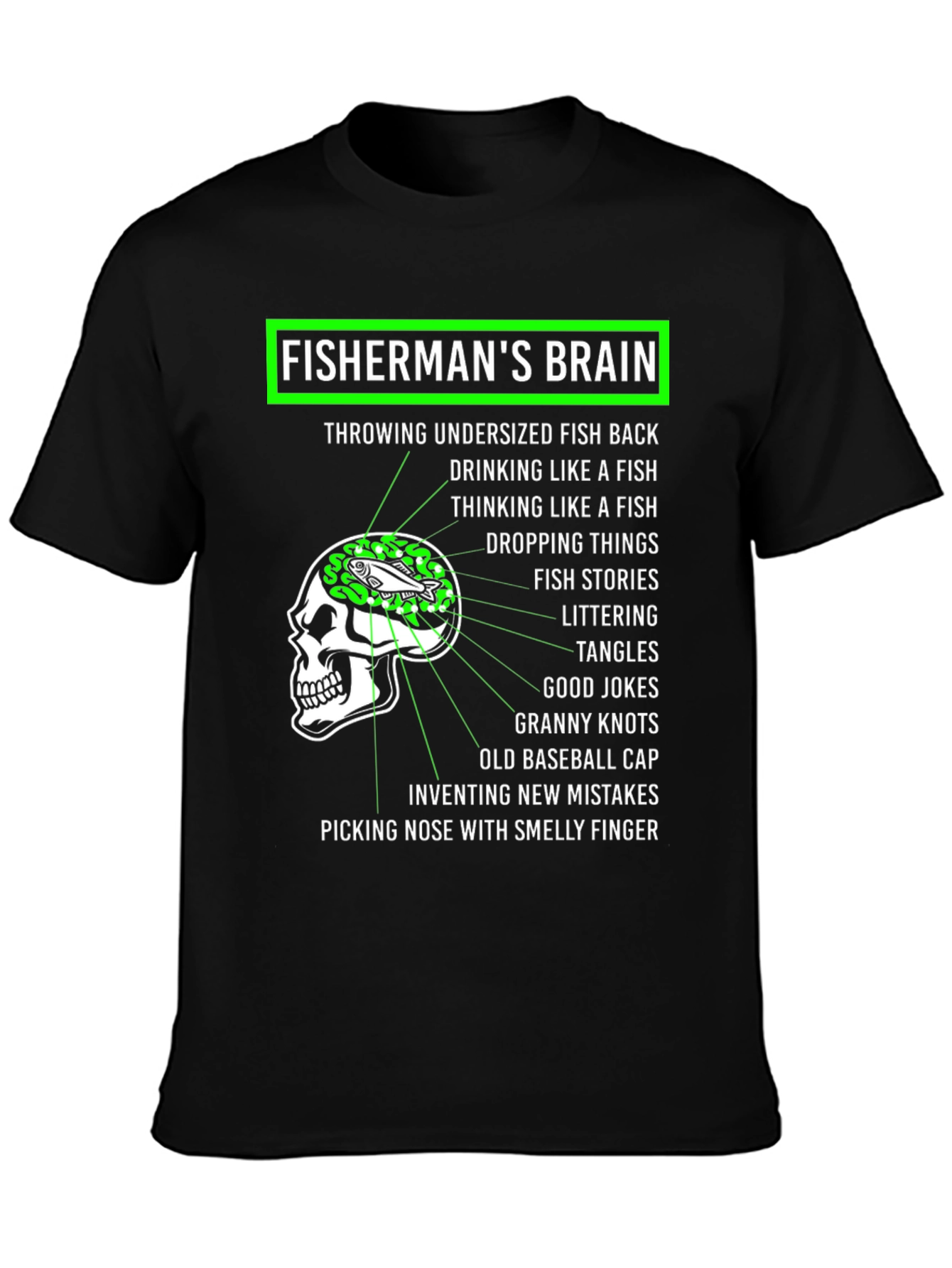 Black Fisherman's Brain Graphic Tee - Fishing Humor T-Shirt view 3