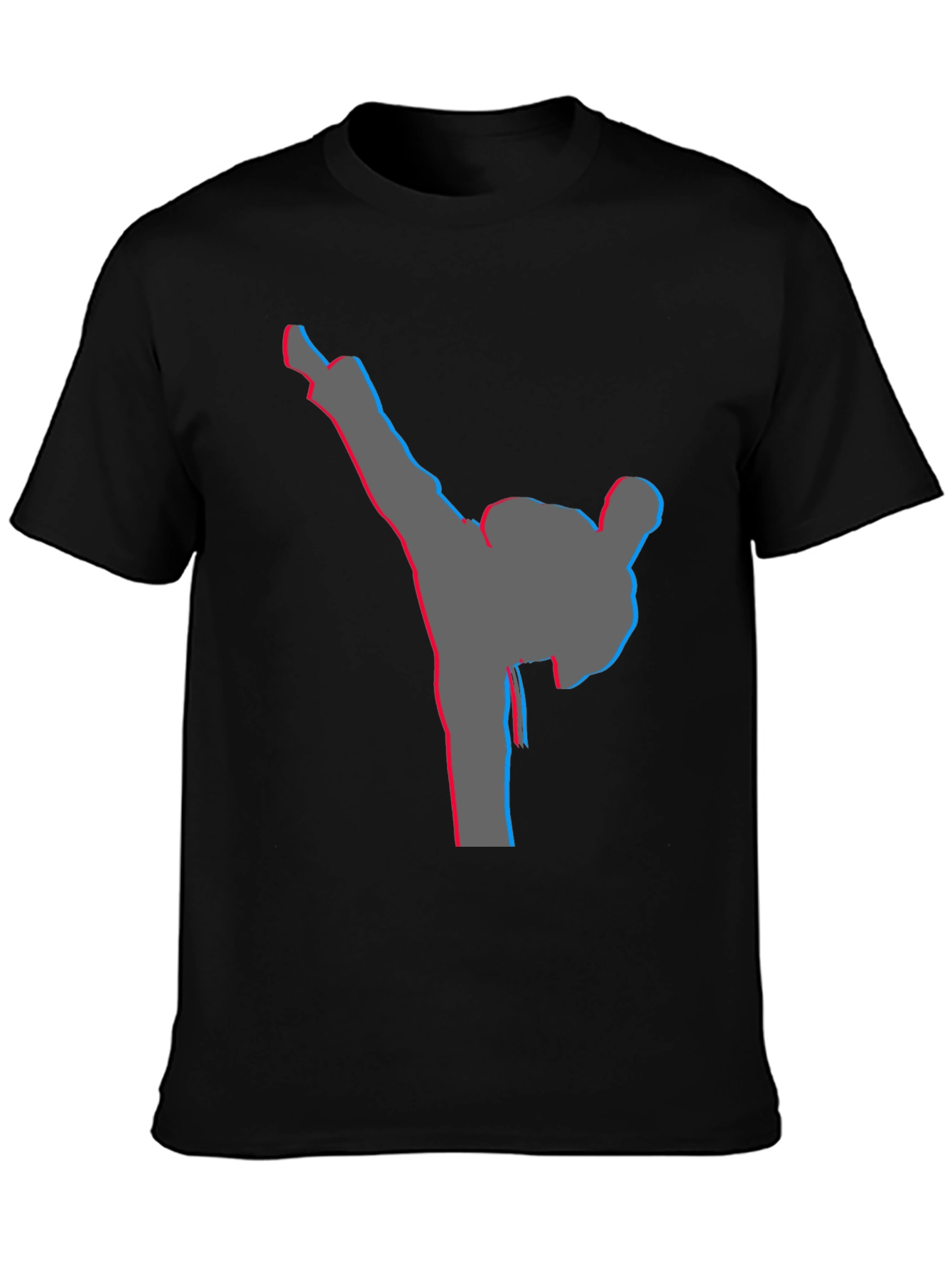 Black Men's Black T-Shirt with Karate Kick Graphic view 3