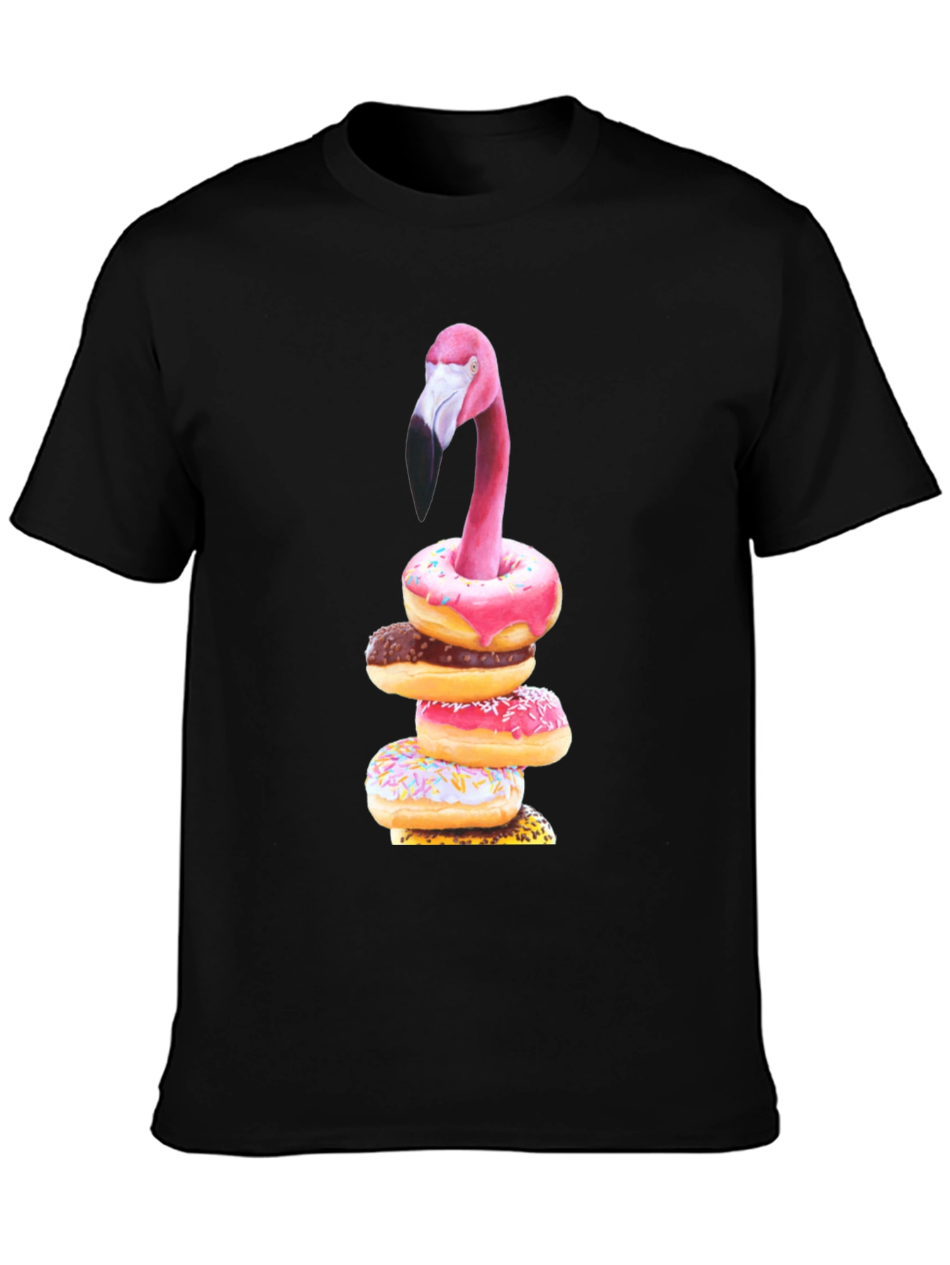 Black Flamingo Donut Stack Graphic Tee view 3