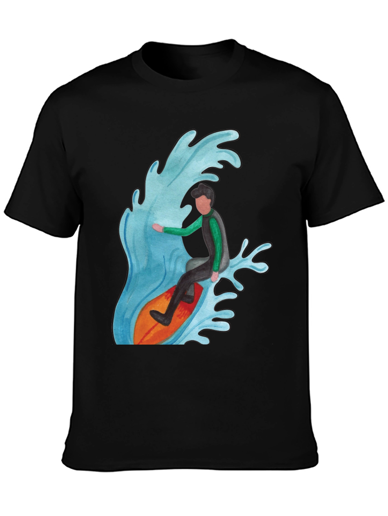 Black Surfer Wave Graphic Tee - Black Cotton Blend view 3