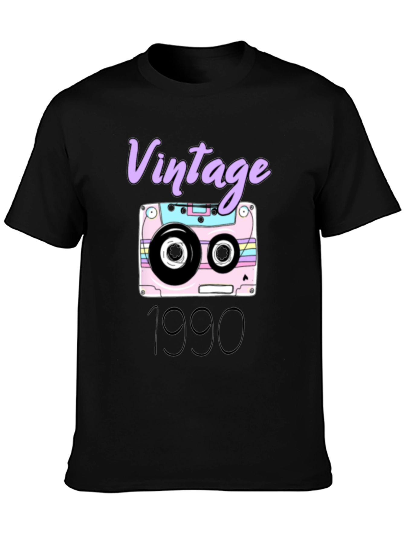 Black Vintage 1990 Cassette Tape Graphic T-Shirt view 3