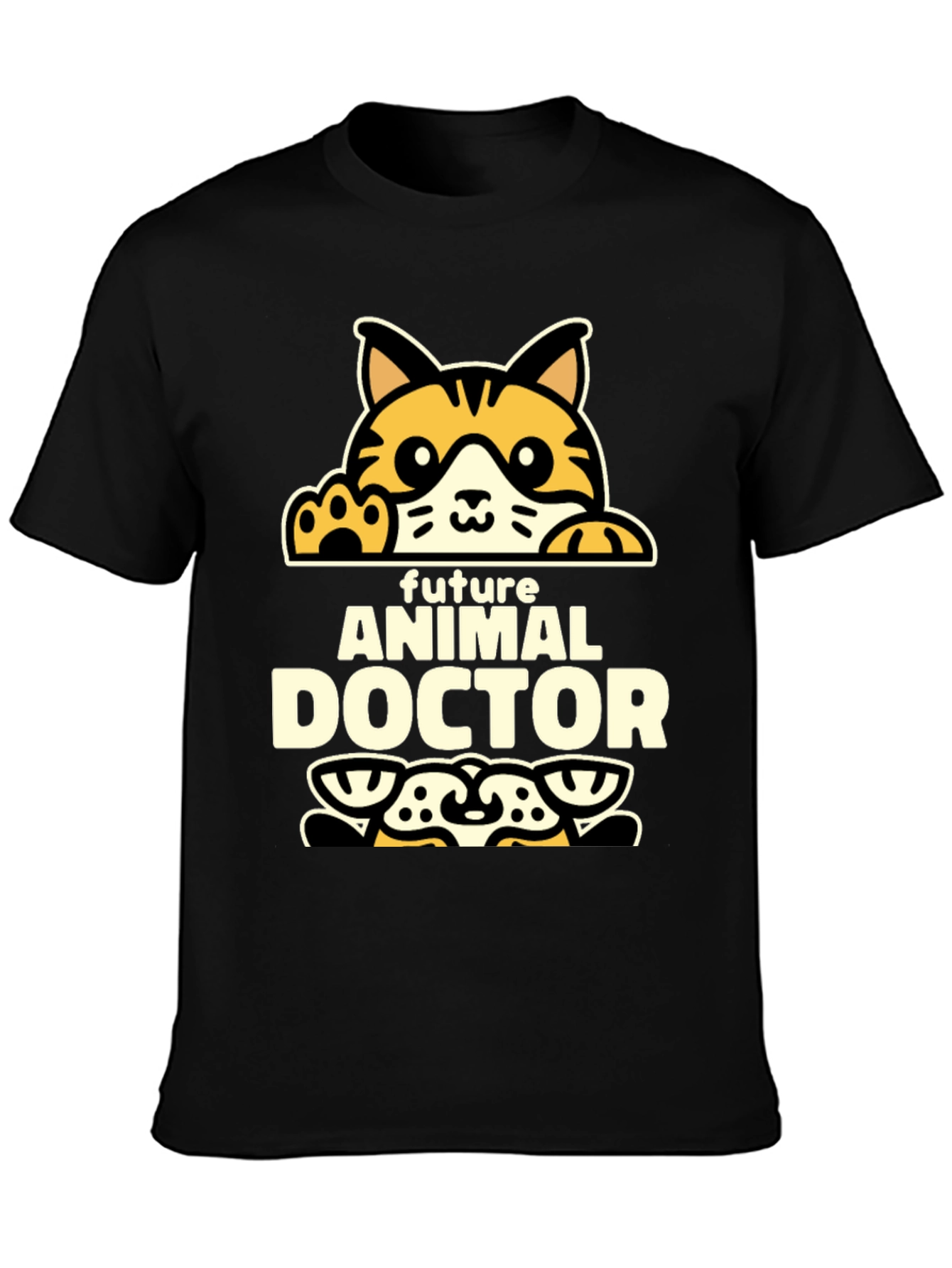 Black Future Animal Doctor T-Shirt - Cute Cat Design view 3