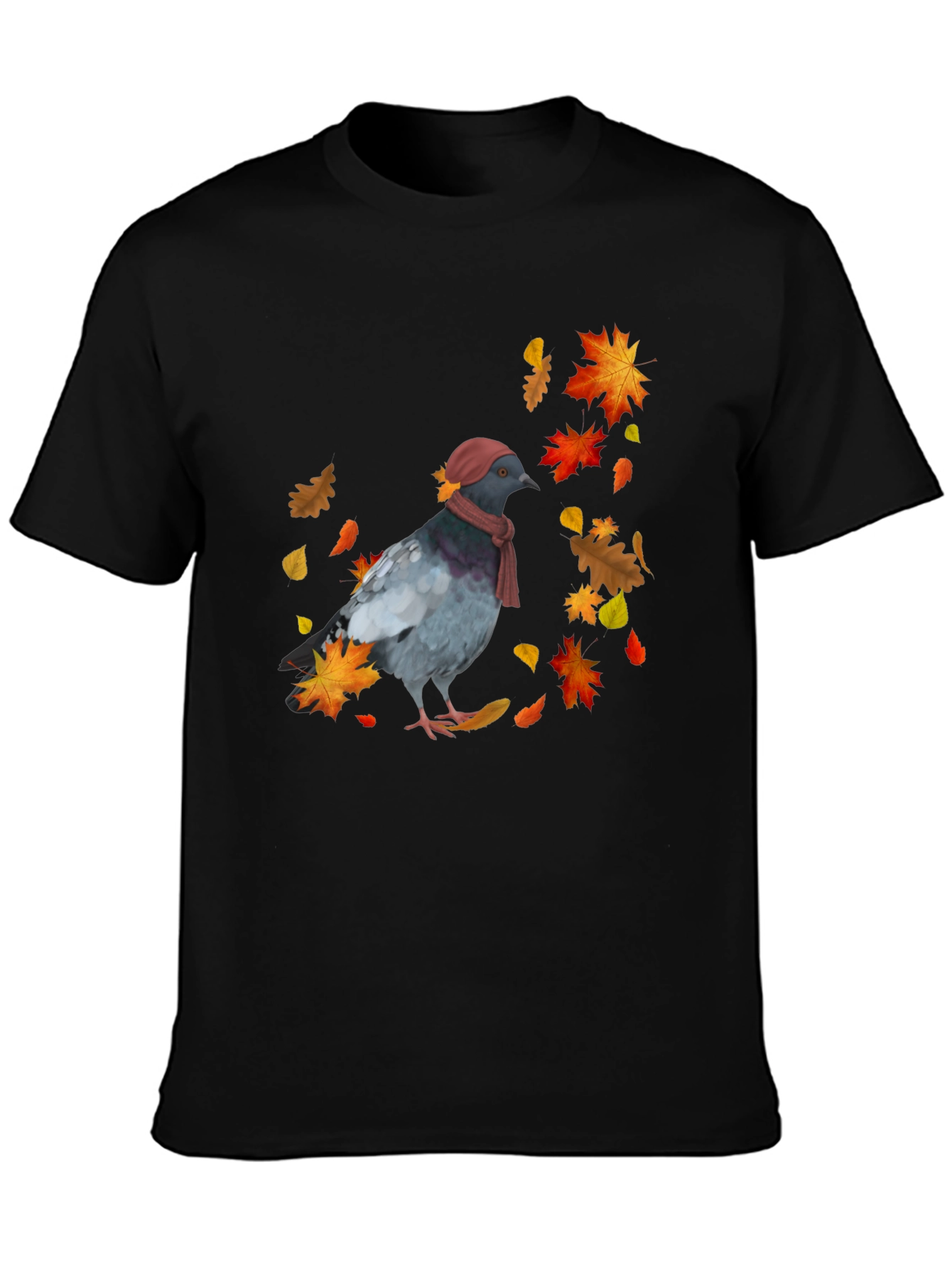 Black Pigeon Fall T-Shirt - Autumn Bird Tee view 3