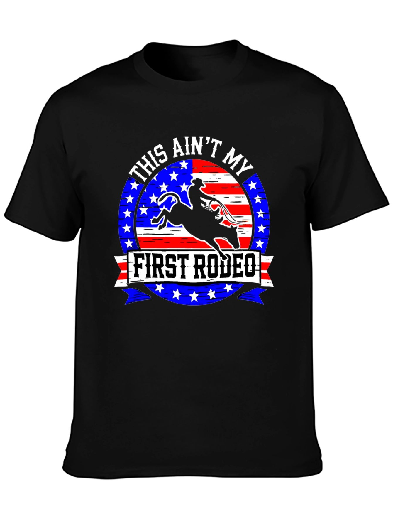 Black First Rodeo Graphic Tee - Cowboy Bull Riding Design view 3