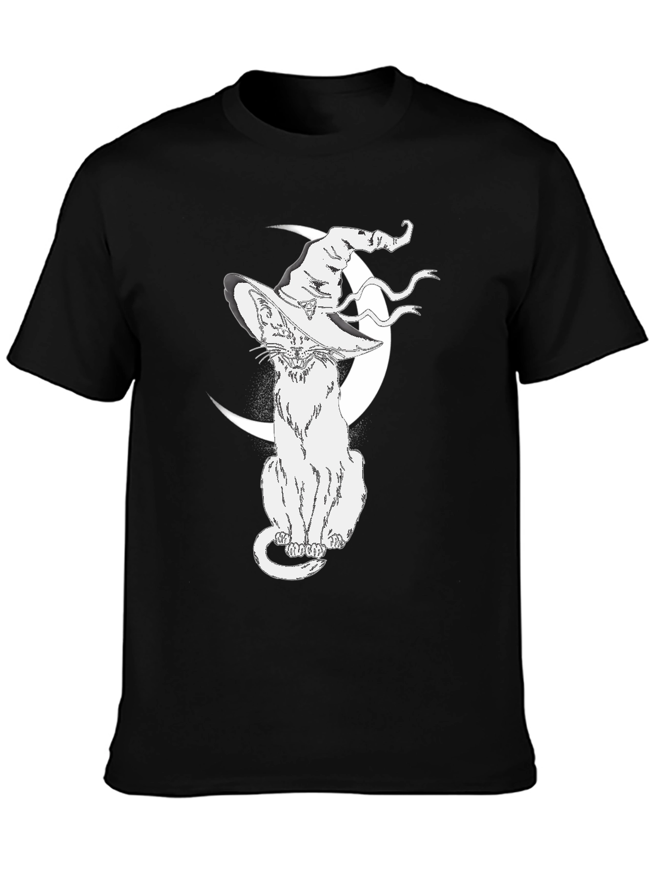 Black Witch Cat Moon T-Shirt - Halloween Style view 3