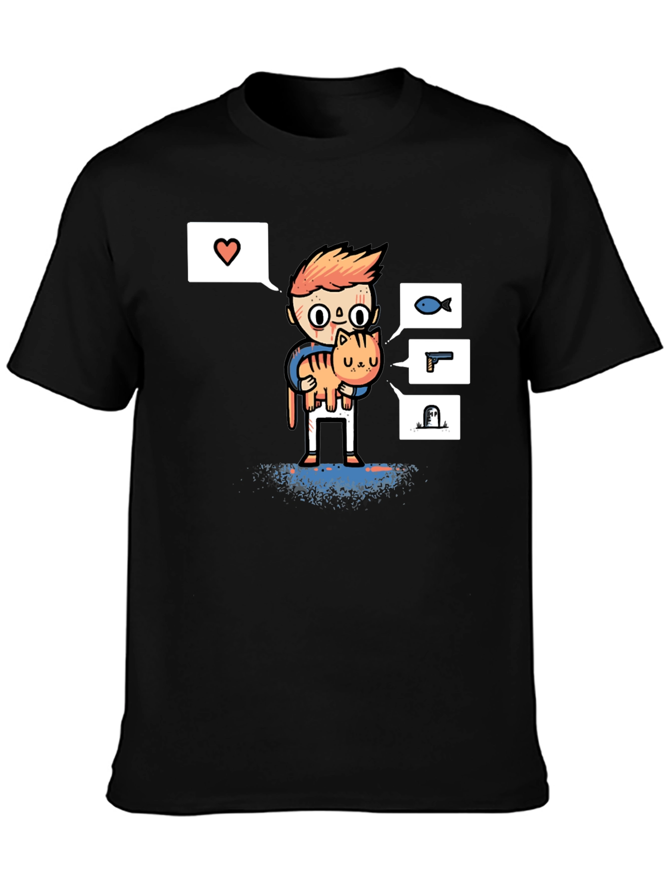 Black Cat Lover Graphic T-Shirt - Black Cotton Tee view 3