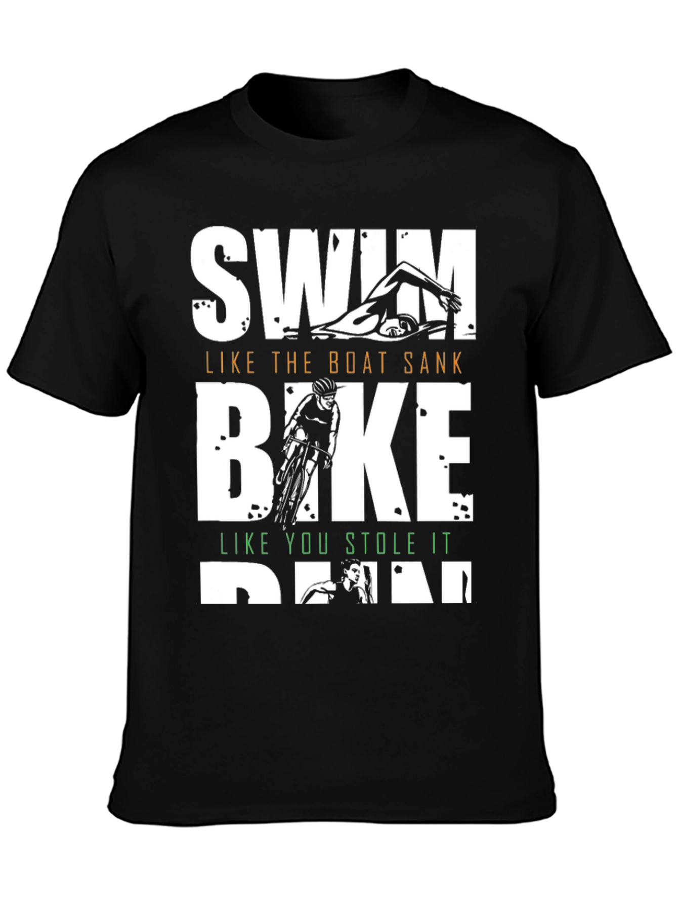 Black Triathlon T-Shirt: Swim, Bike, Run view 3