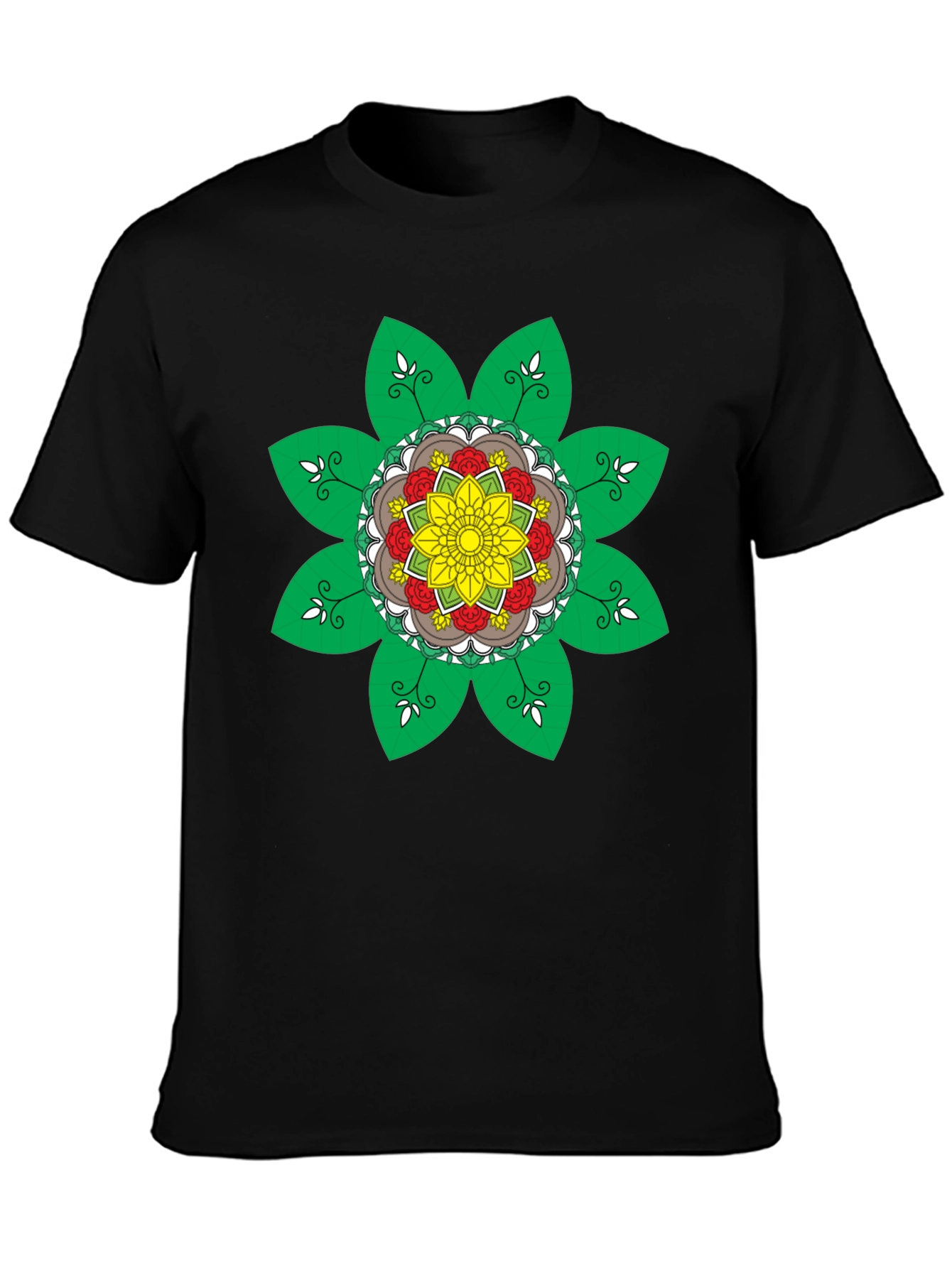 Black Floral Mandala Graphic Tee - Black Cotton Blend Shirt view 3