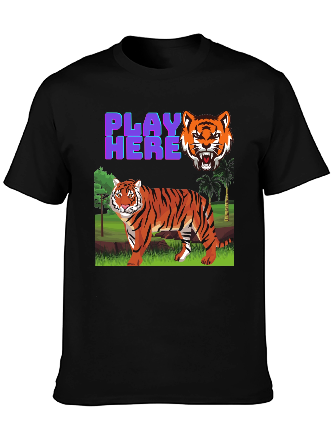Black Play Here Tiger Graphic Tee - Cool Animal Print Shirt view 3