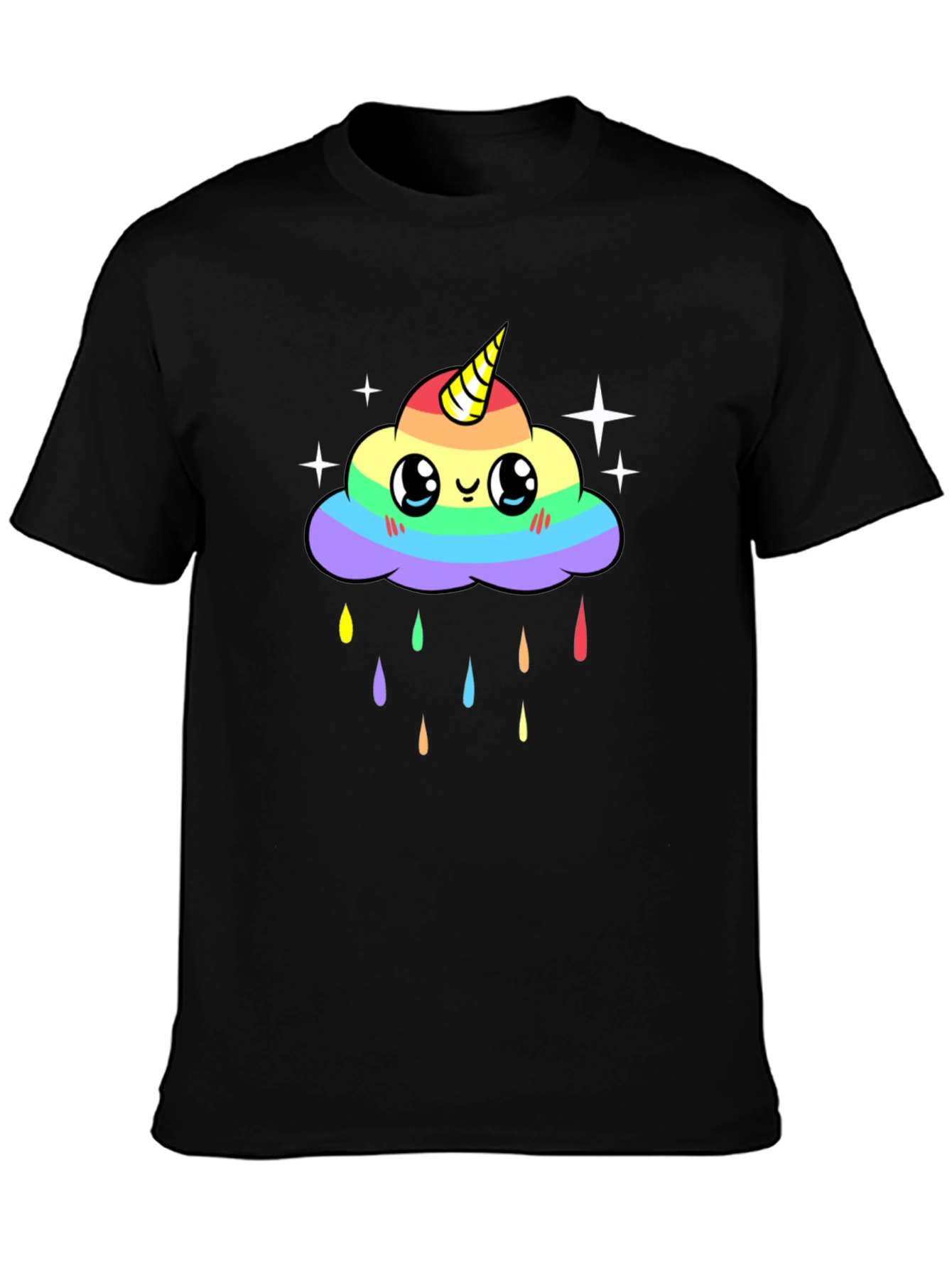 Black Rainbow Unicorn Cloud T-Shirt view 3