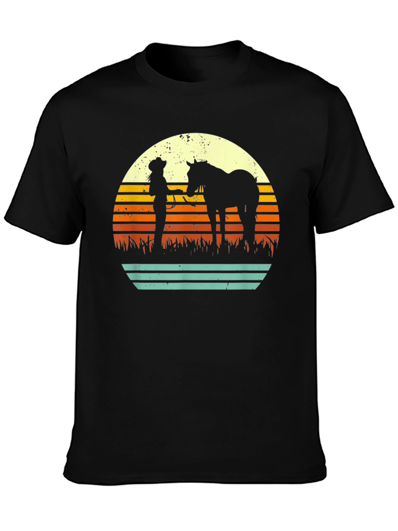 Black Retro Horse & Rider Silhouette Graphic Tee view 3