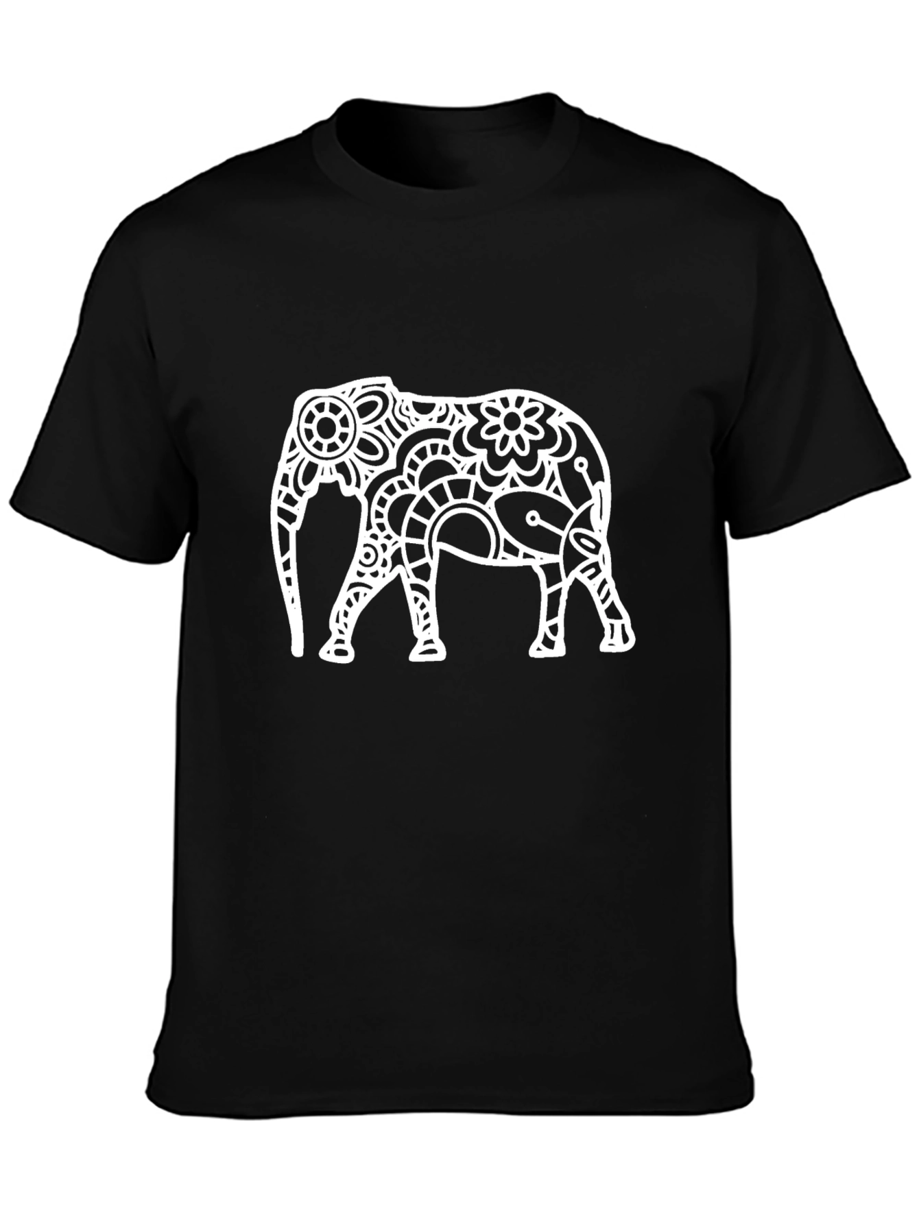 Black Black T-Shirt with White Elephant Design view 3