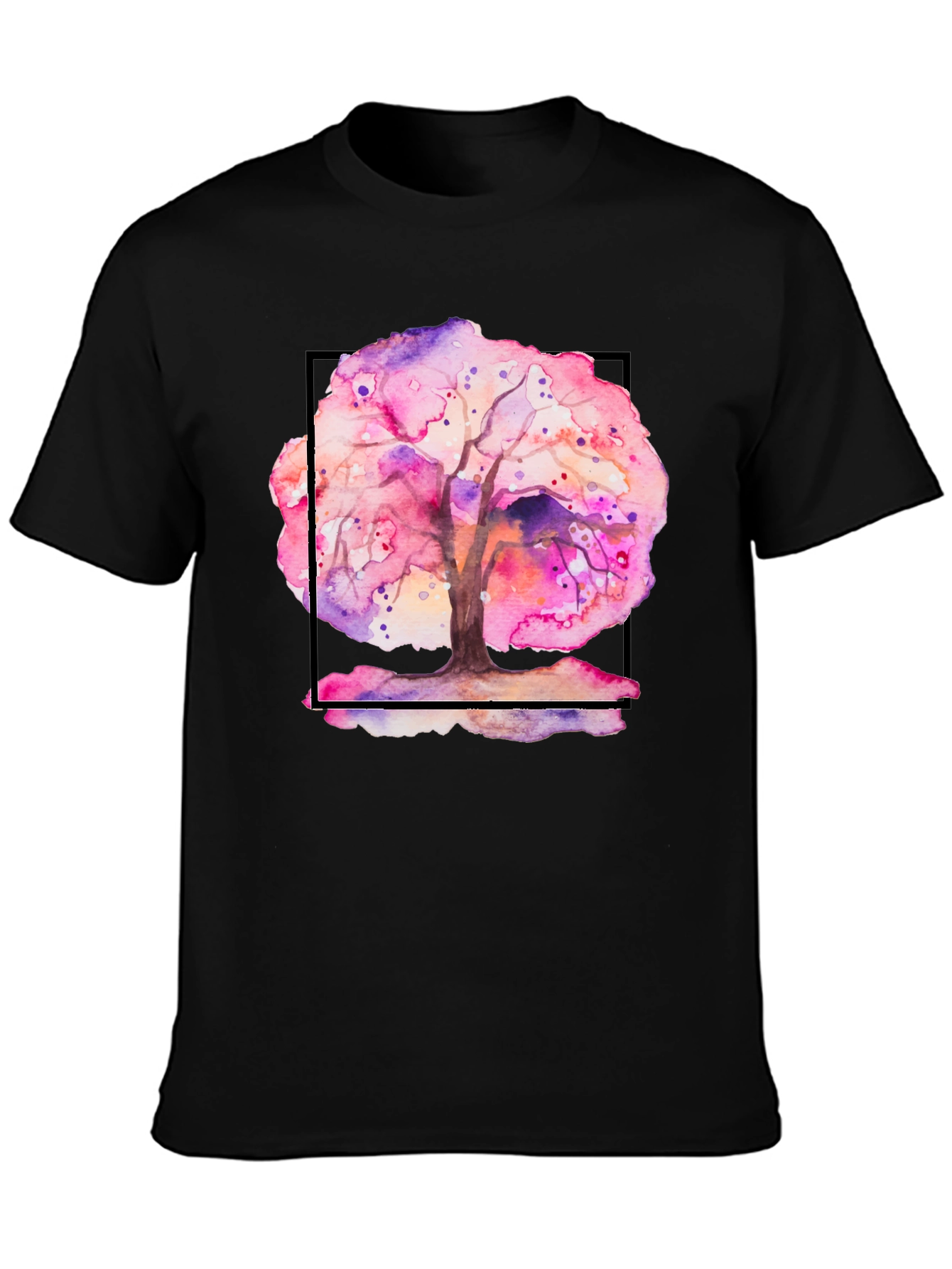 Black Watercolor Tree Graphic Black T-Shirt view 3
