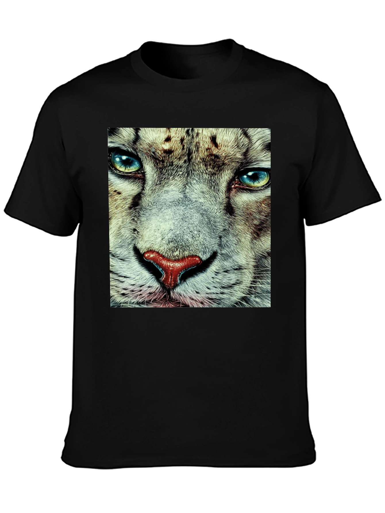Black Snow Leopard Face Graphic T-Shirt - Black view 3