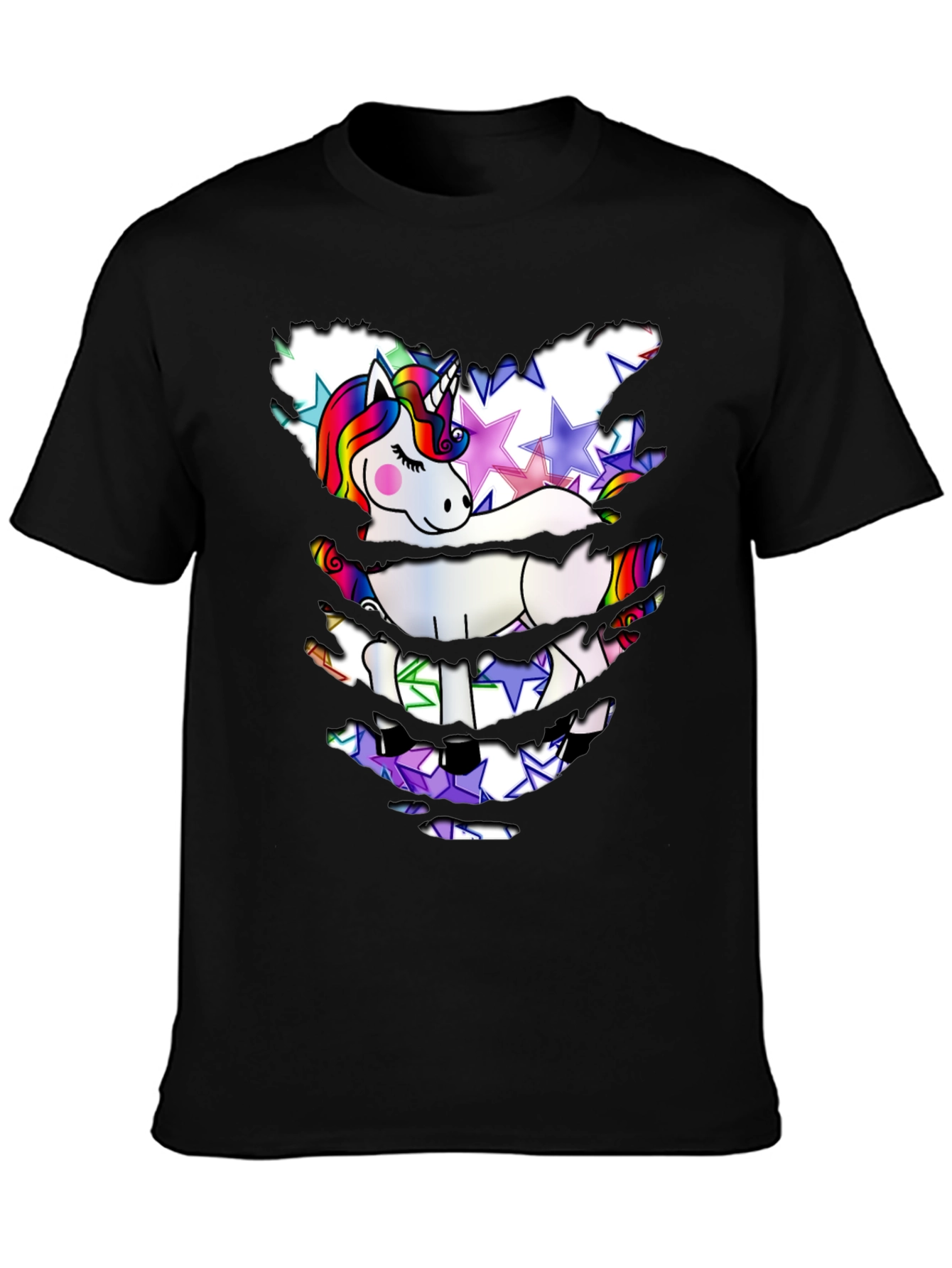 Black Unicorn Star T-Shirt - Distressed Look view 3