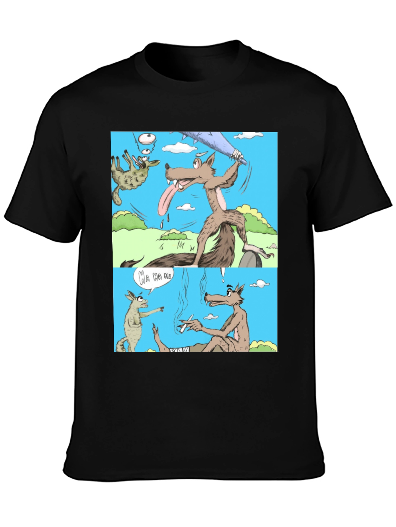 Black Cartoon Wolf Graphic T-Shirt, Humor Tee view 3