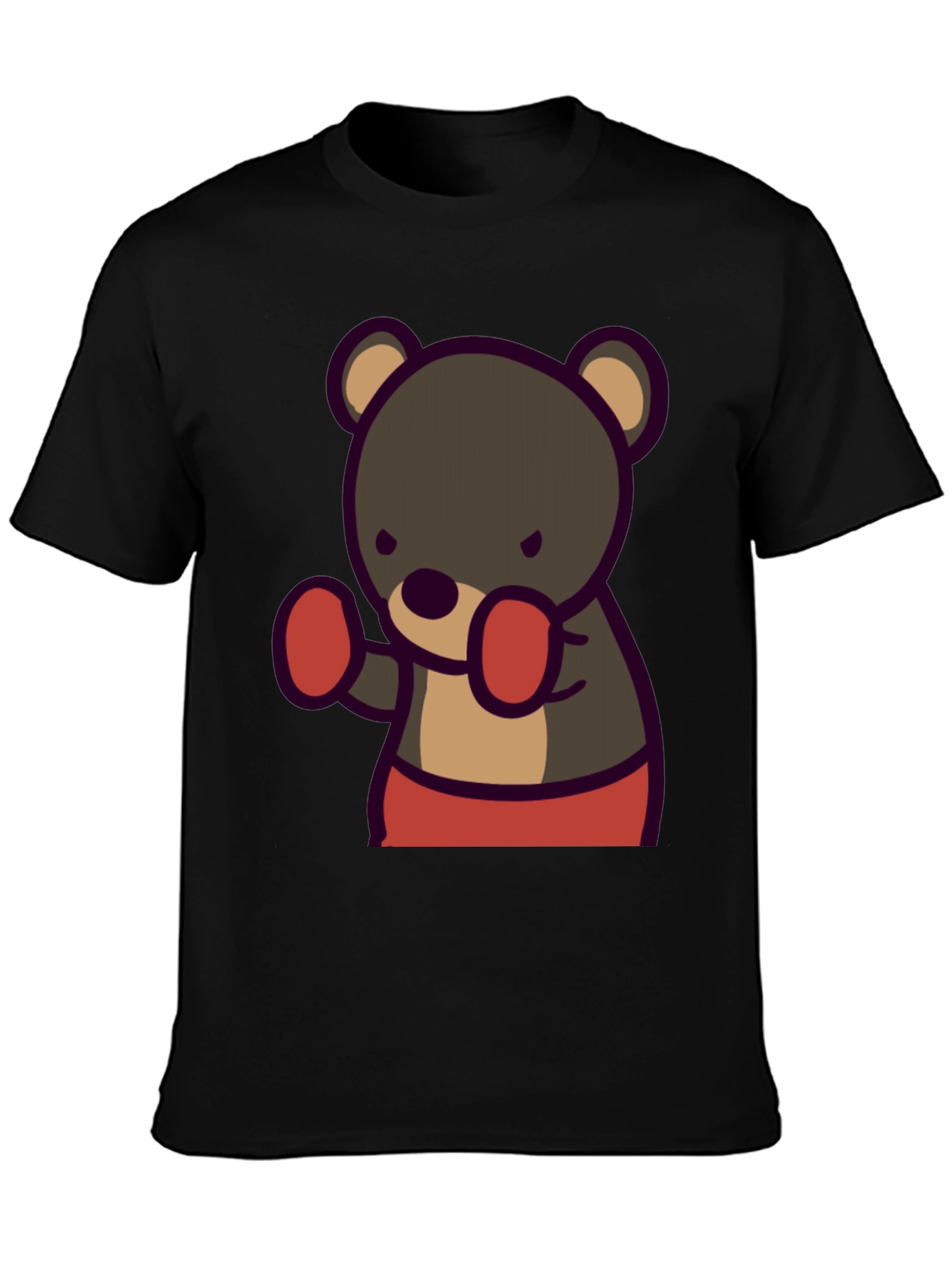 Black Boxing Bear Graphic Tee - Black Cotton Casual view 3