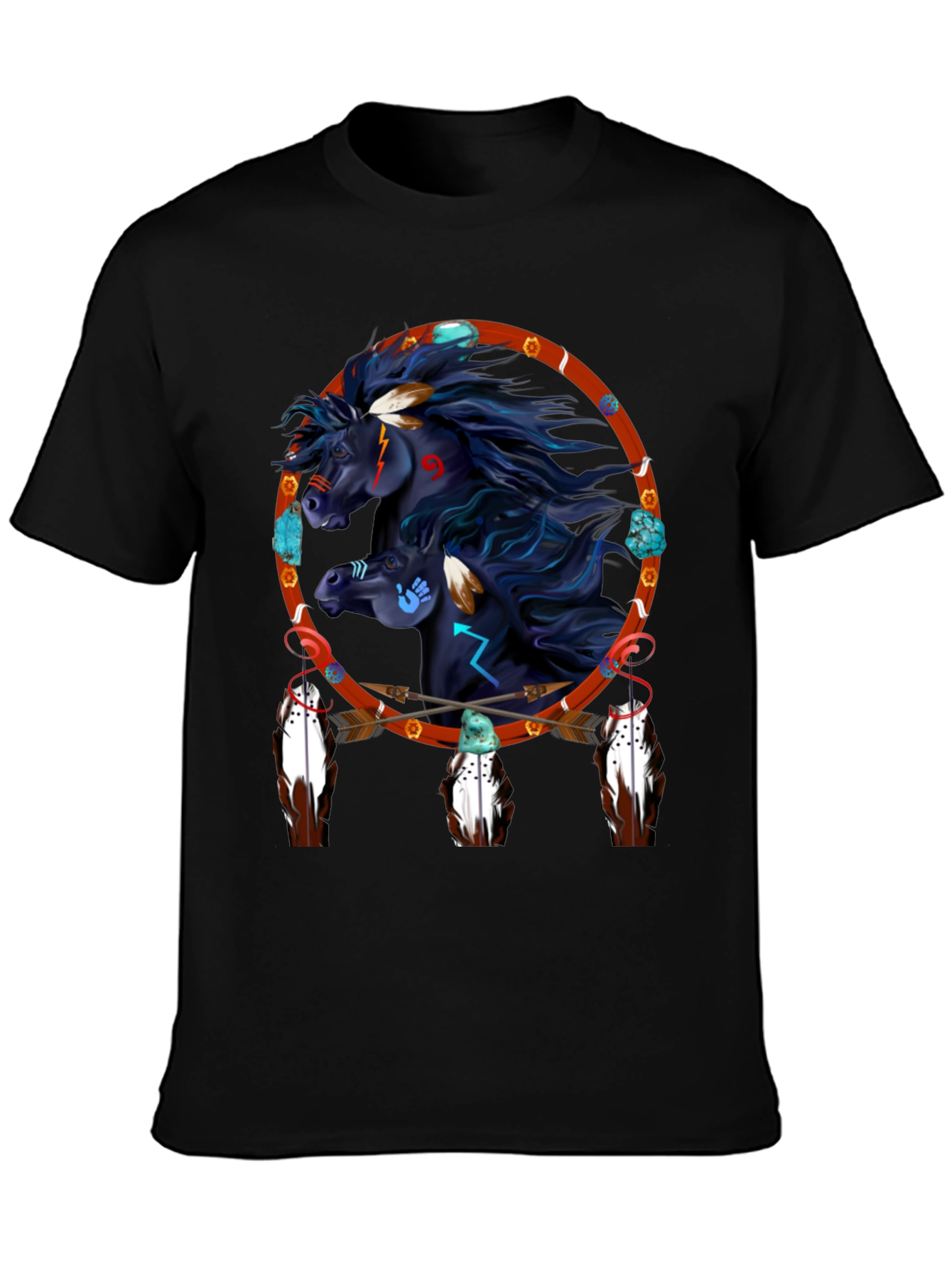 Black Native American Horse Dreamcatcher Graphic Tee view 3