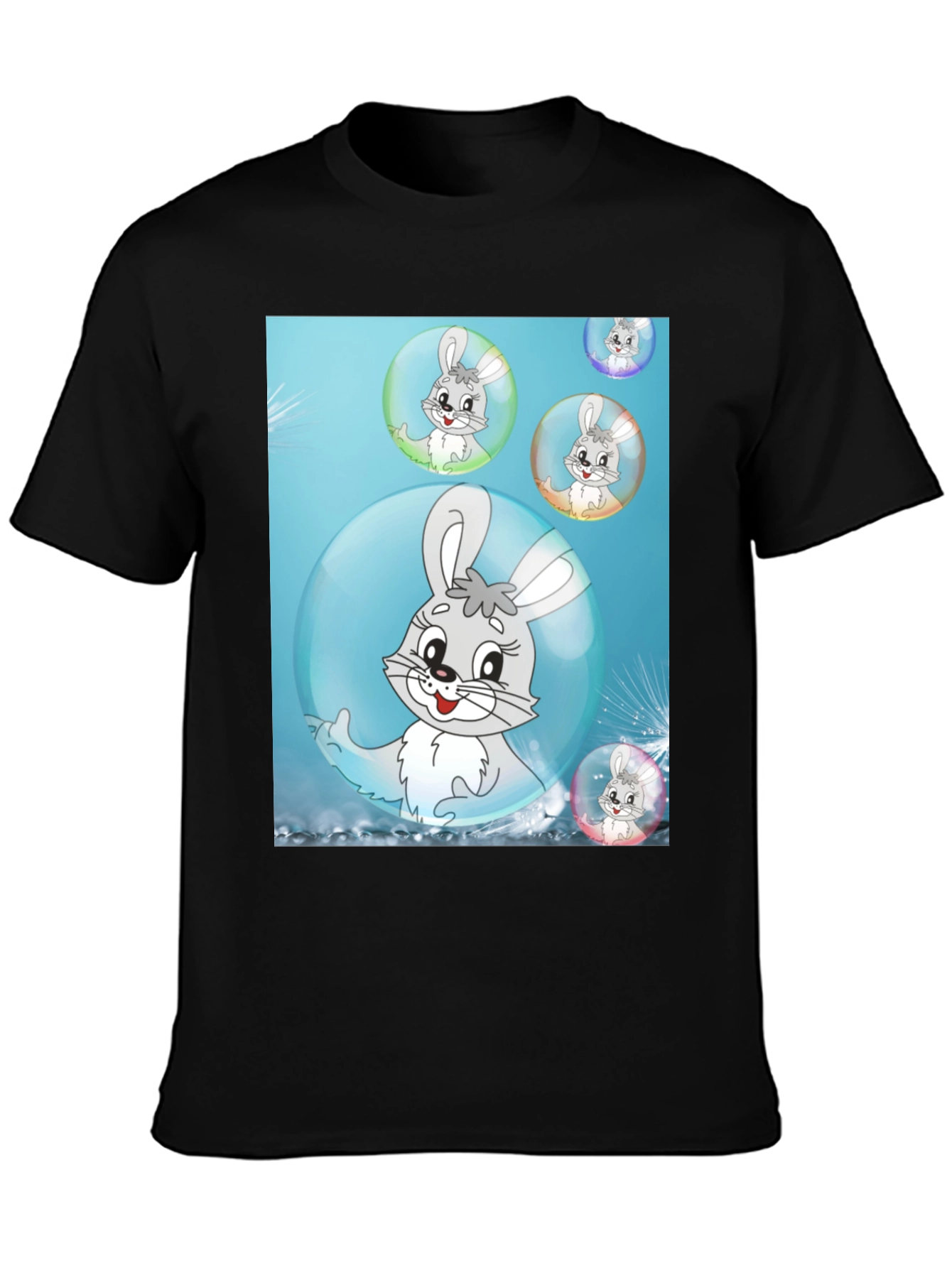 Black Cute Bunny Bubble T-Shirt - Fun Cartoon Design view 3