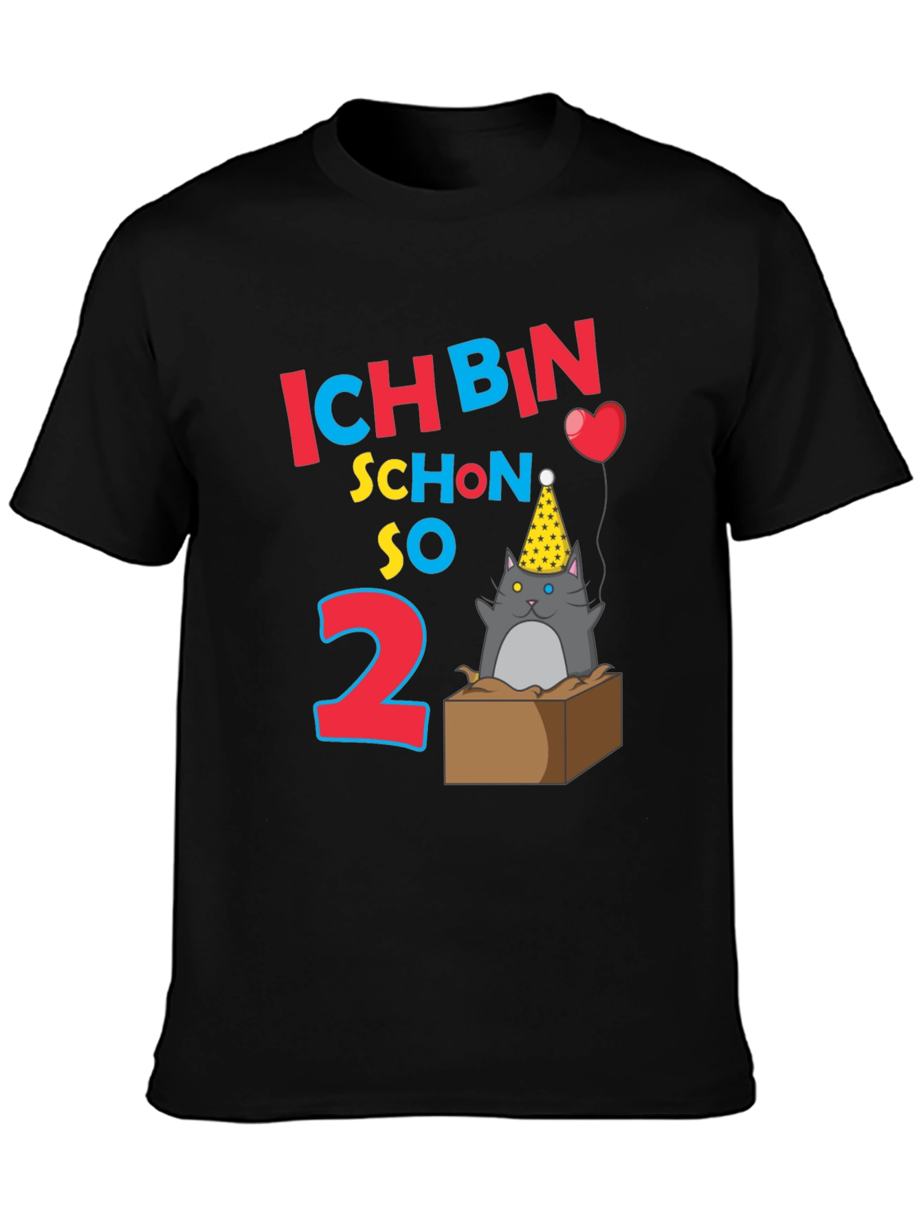 Black Ich Bin Schon So 2 Birthday Cat T-Shirt view 3
