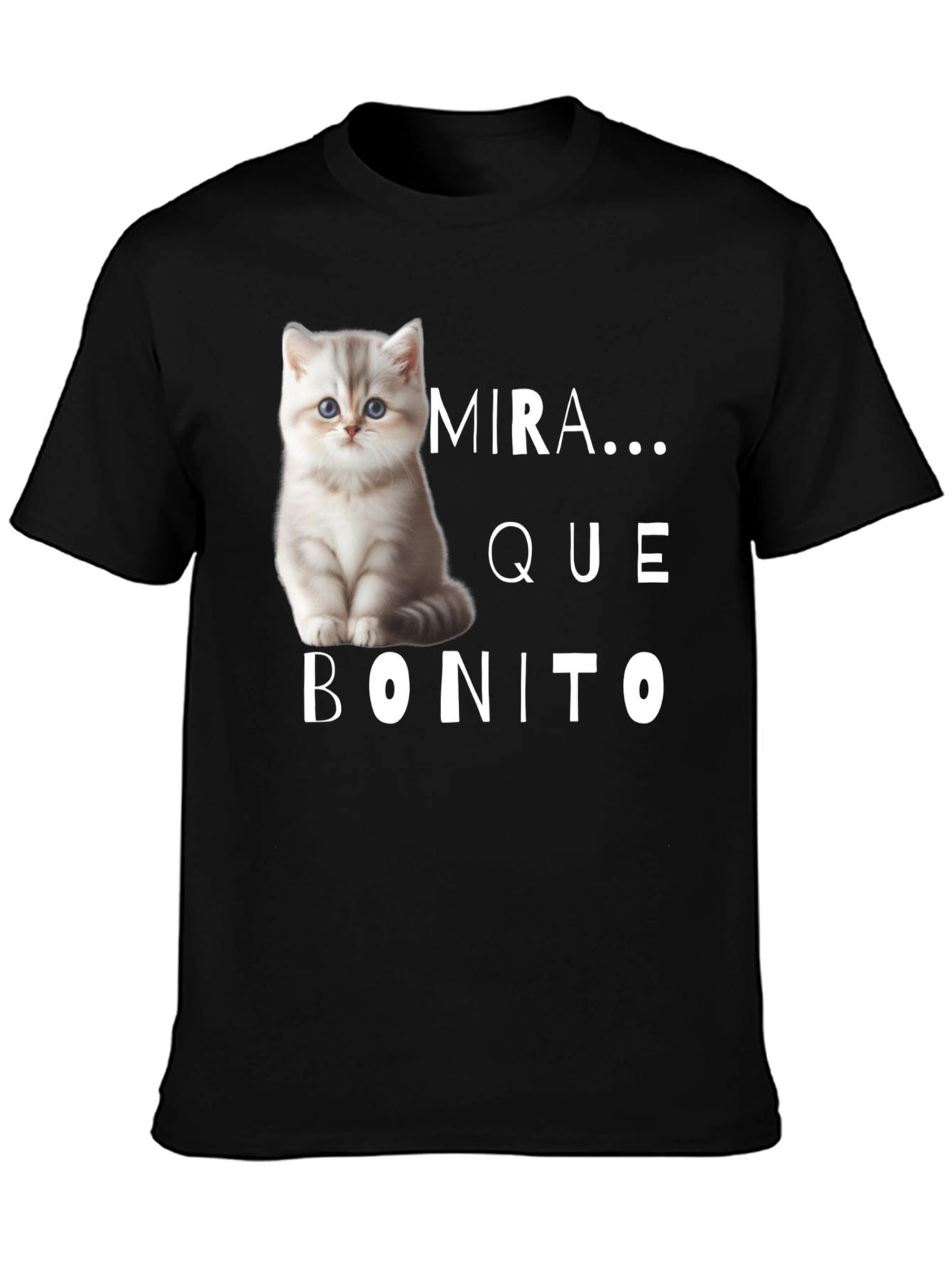 Black Cute Cat T-Shirt - Mira Que Bonito! view 3