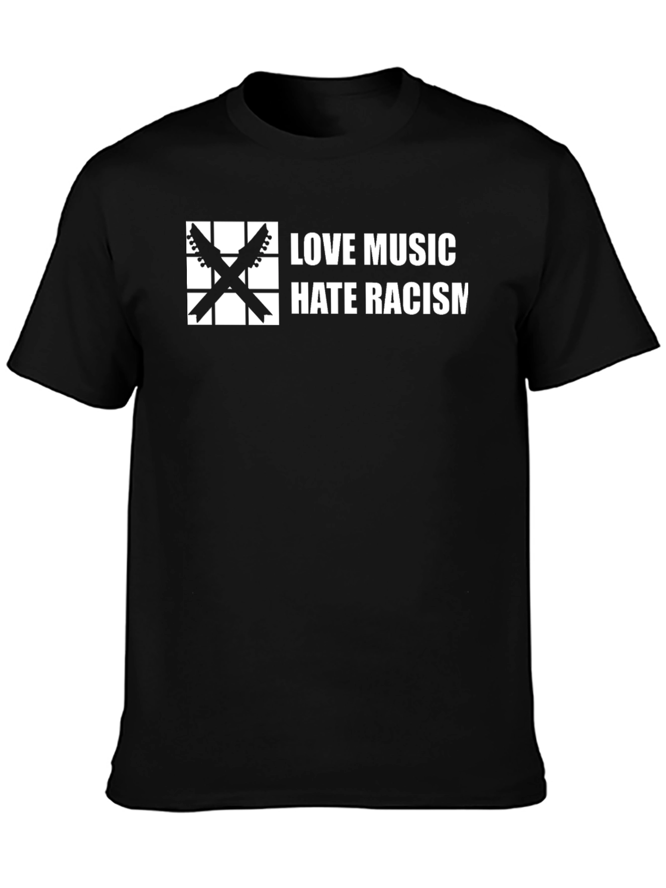 Black Love Music Hate Racism T-Shirt - Black Cotton Tee view 3