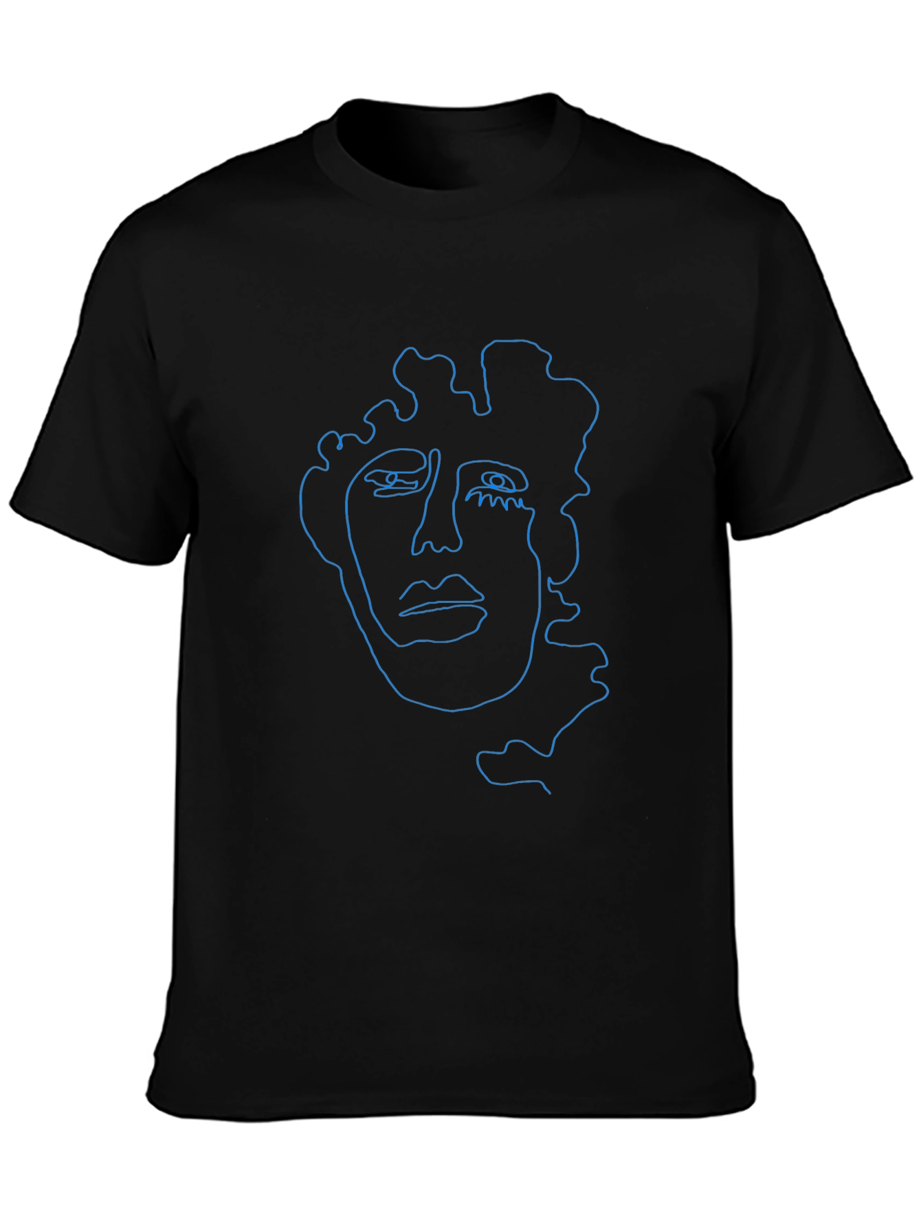 Black Abstract Face Line Art Graphic T-Shirt view 3