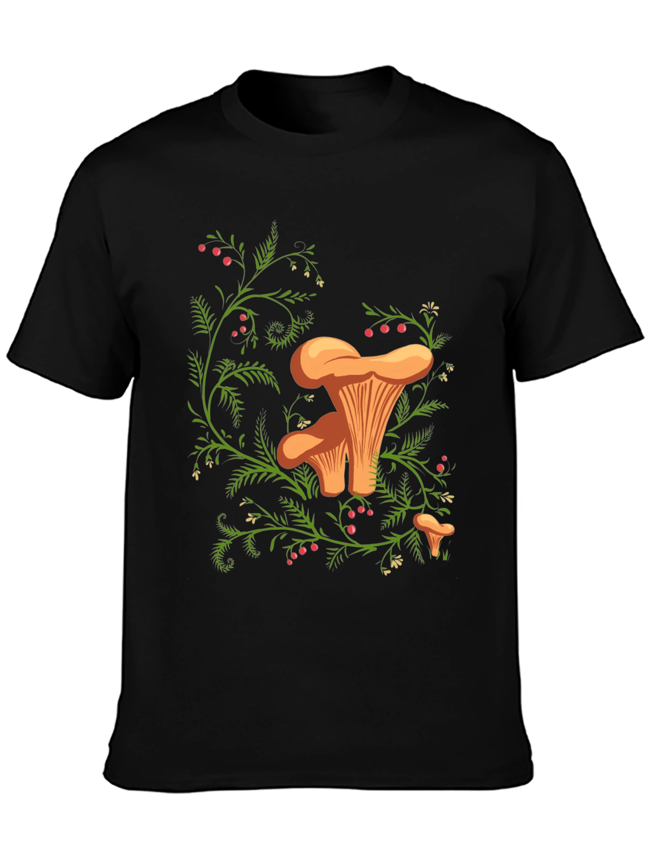Black Chanterelle Mushroom Print Black T-Shirt view 3