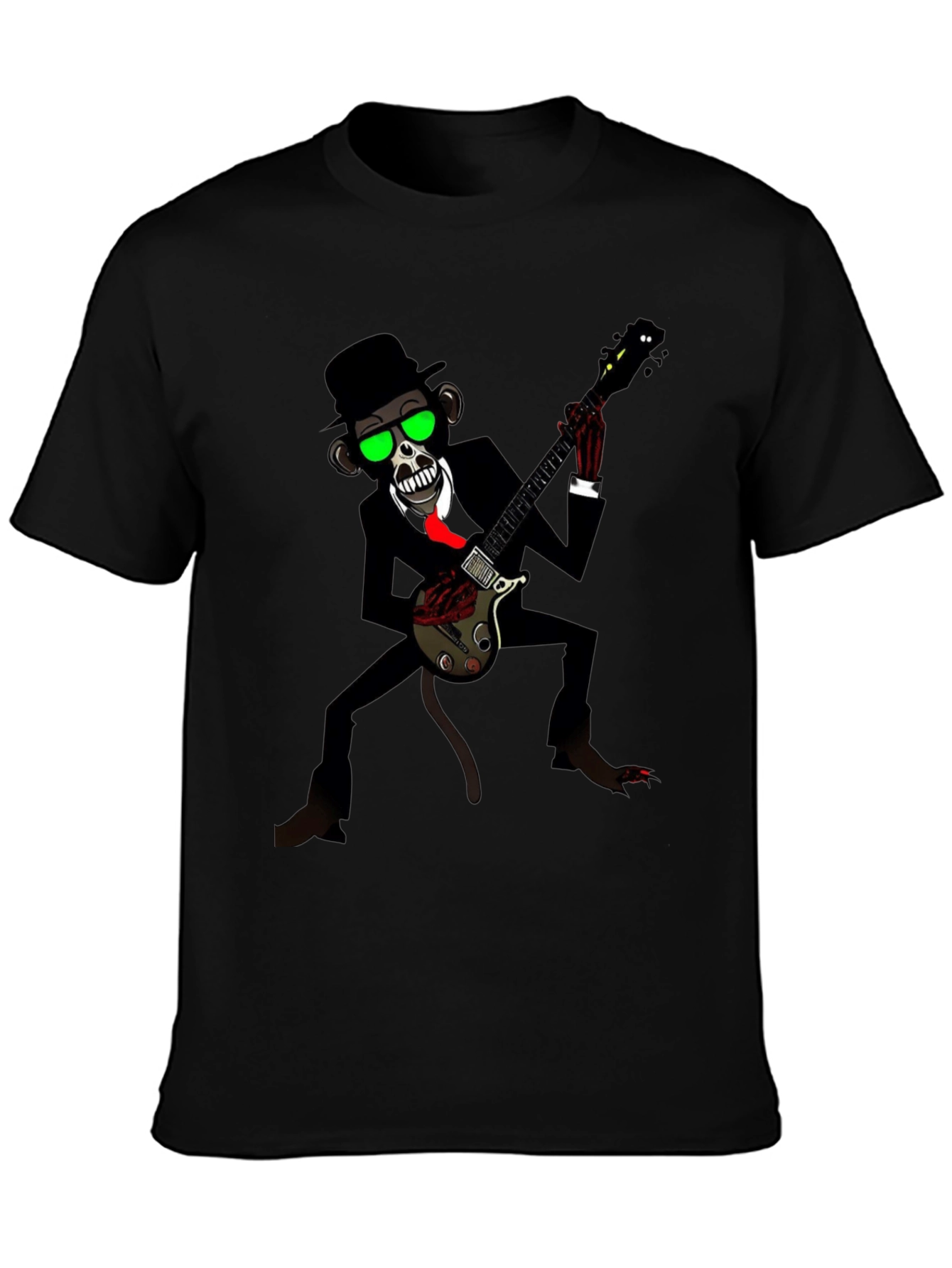 Black Cool Monkey Guitarist Graphic Tee view 3