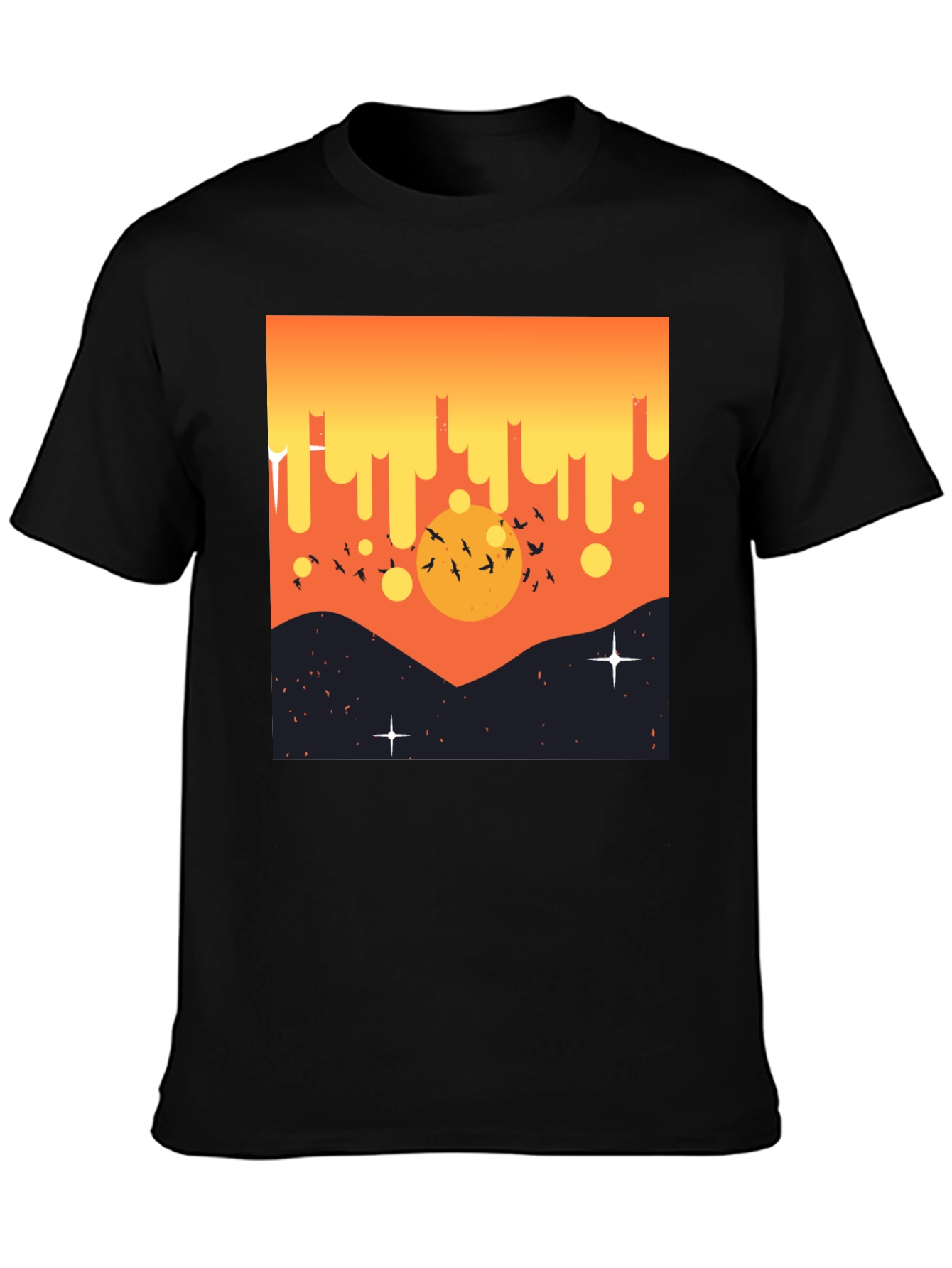 Black Sunset Birds Graphic Tee - Men's Black T-Shirt view 3