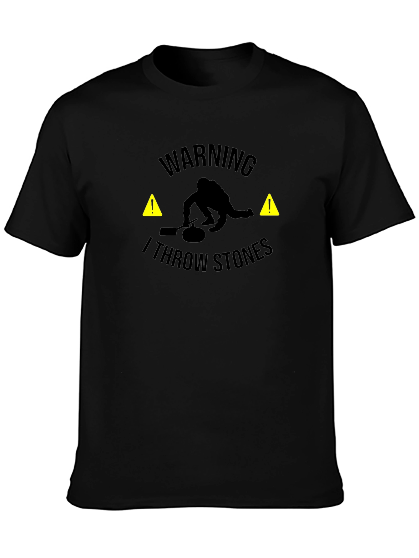 Black Warning I Throw Stones Black Graphic T-Shirt view 3