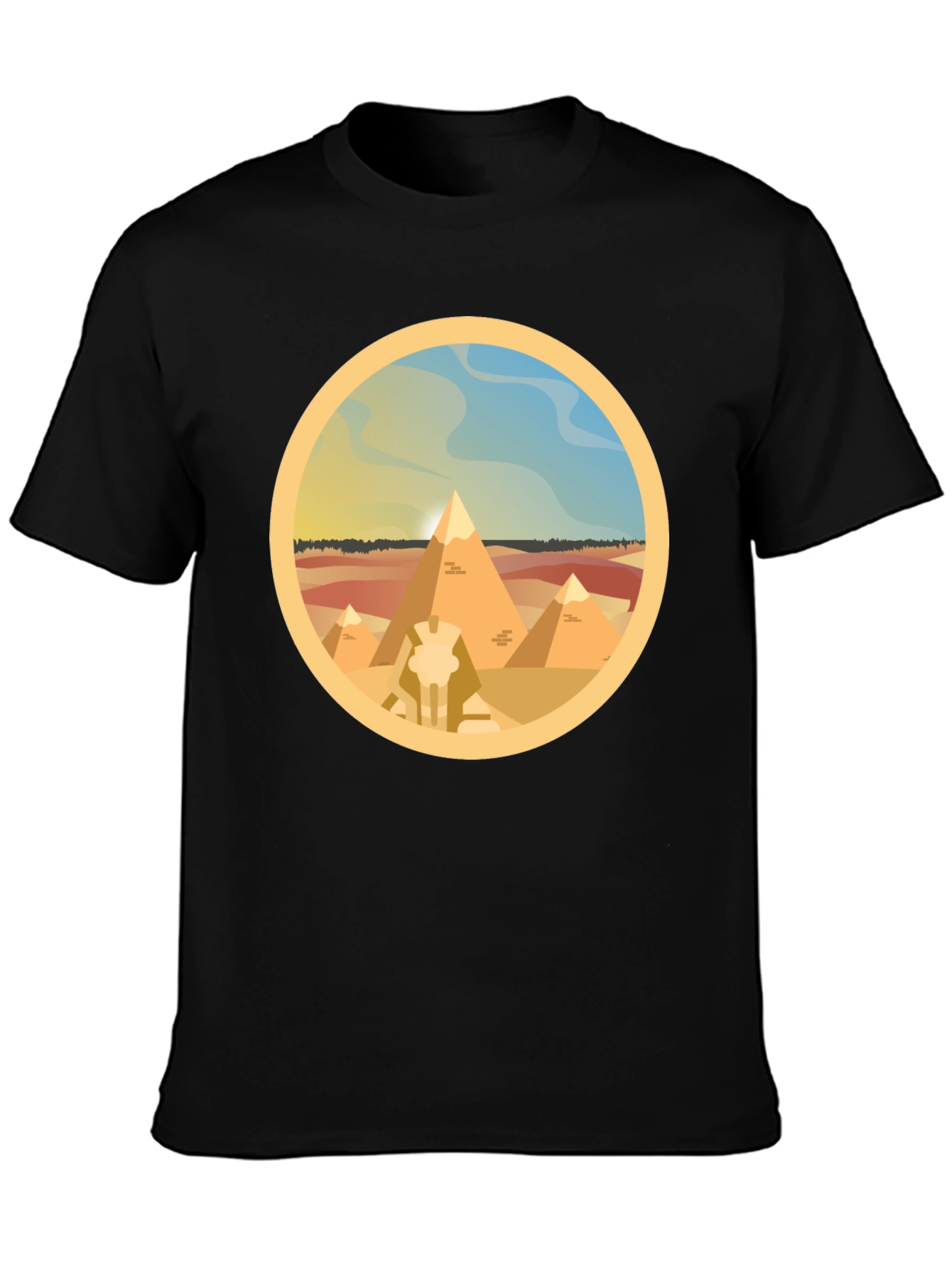 Black Egyptian Pyramids Graphic T-Shirt - Black Cotton Tee view 3