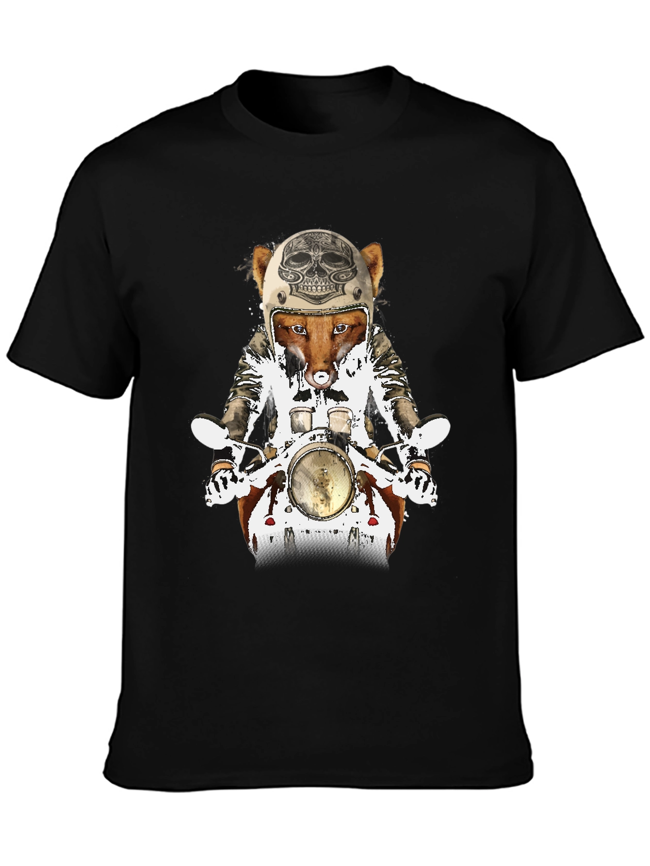 Black Fox on Motorcycle Graphic Tee view 3